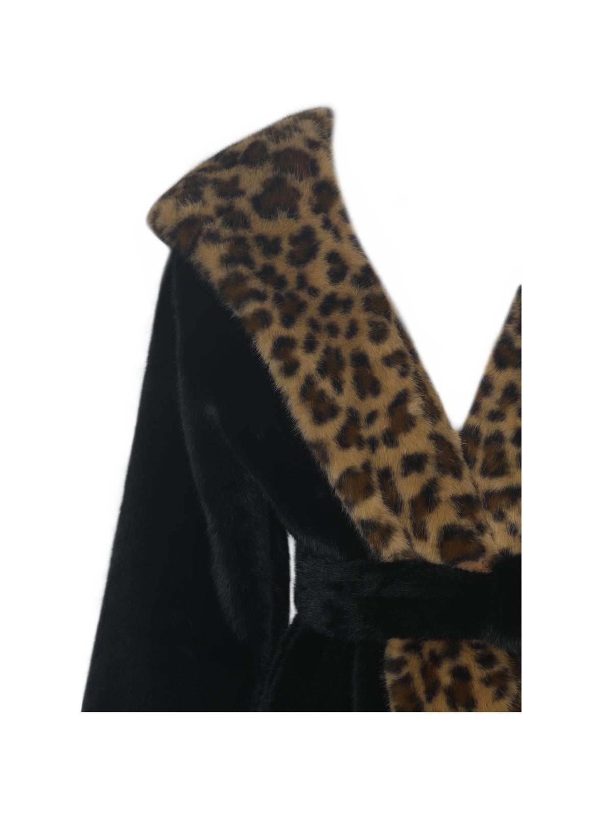 Bianca Black Faux Fur Cheetah Print Oversized Hood Mini Coat