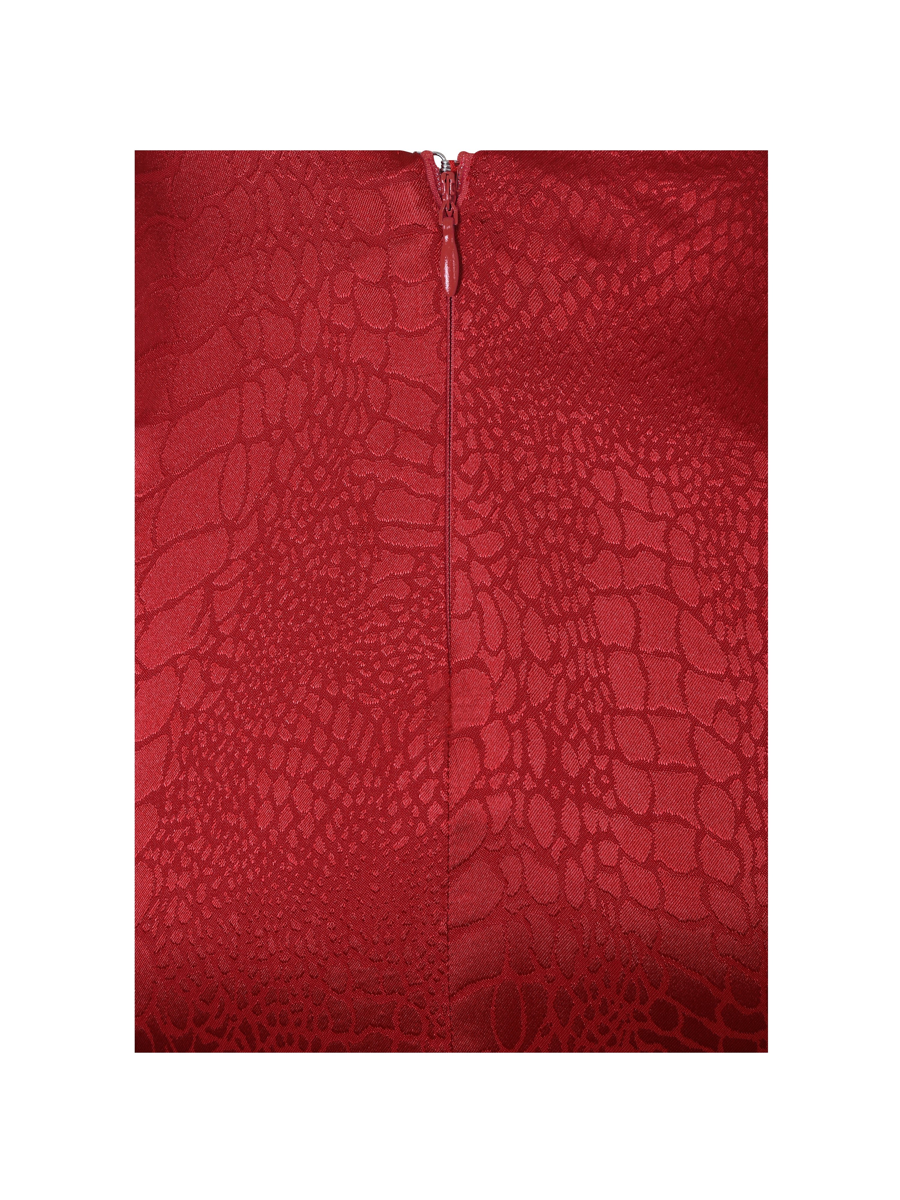 Kelsey Scarlet Croc-Embossed Flared Hem Maxi Dress with Scarf