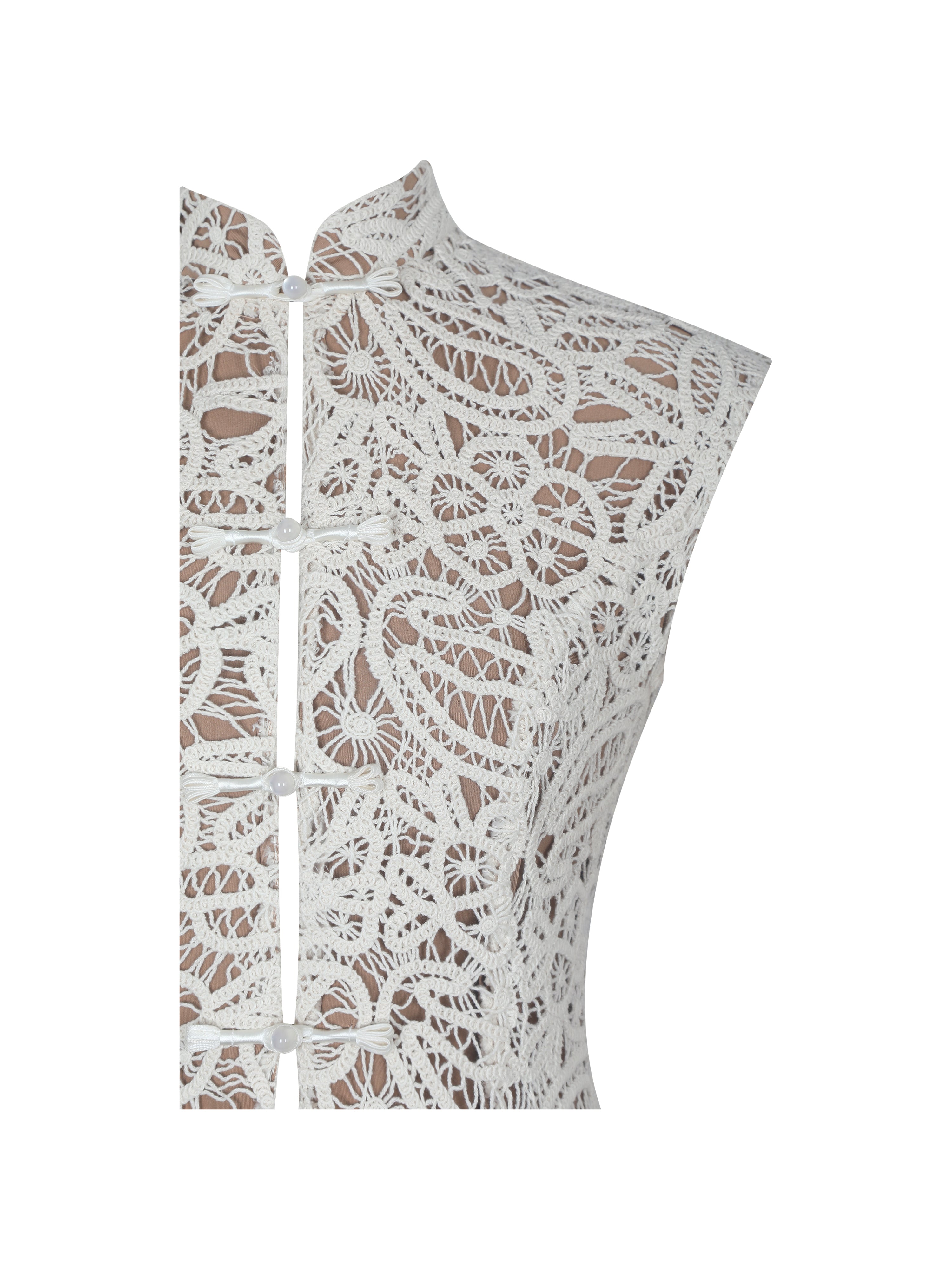 Rosetta Cream Cotton Crochet Mandarin Collar Top