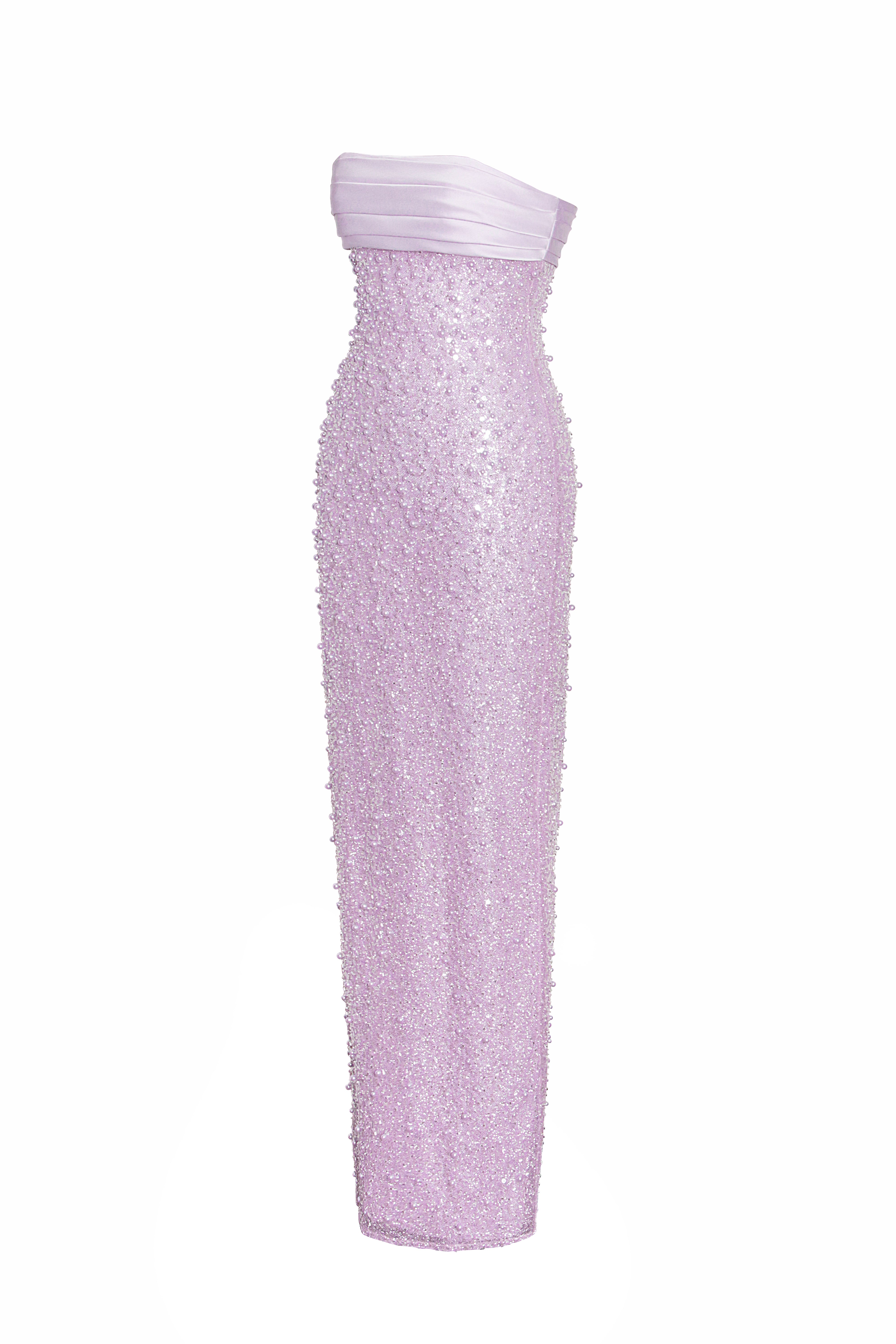 Lainey Purple Satin Sequin Pearls Beaded Maxi Dress