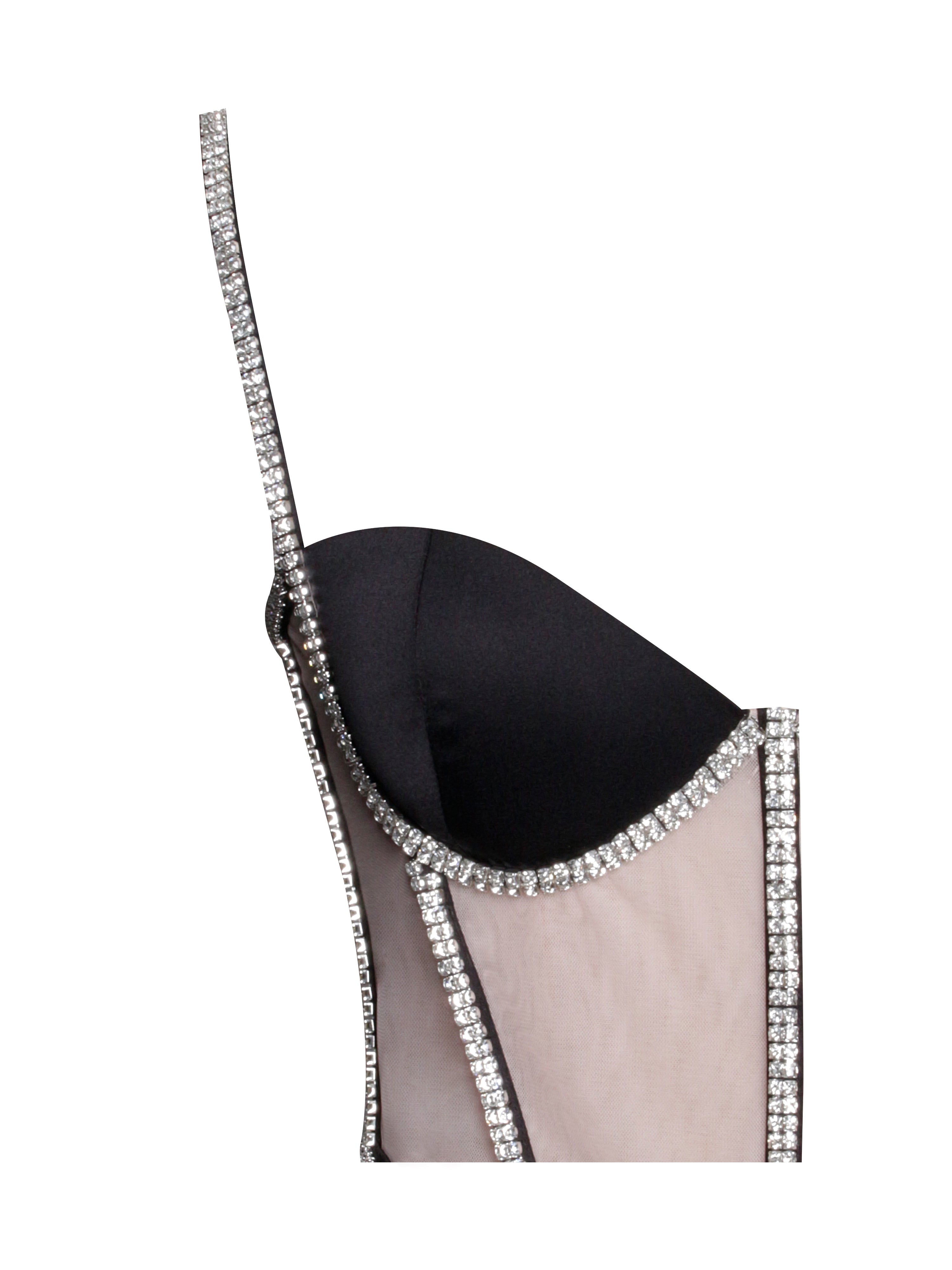 Cadence Black Satin Crystal Embellished Corset Dress Cadence Black Satin Crystal Embellished Corset Dress