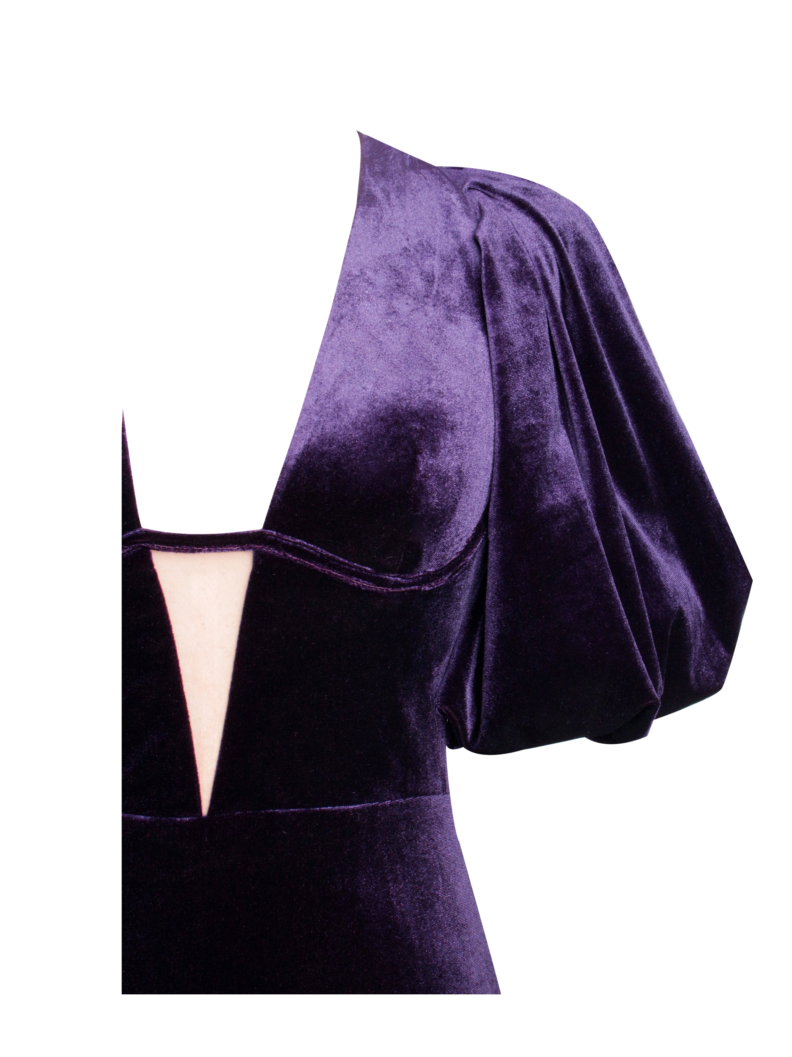 Coraline Purple Velvet Bubble Sleeve Backless Maxi Dress