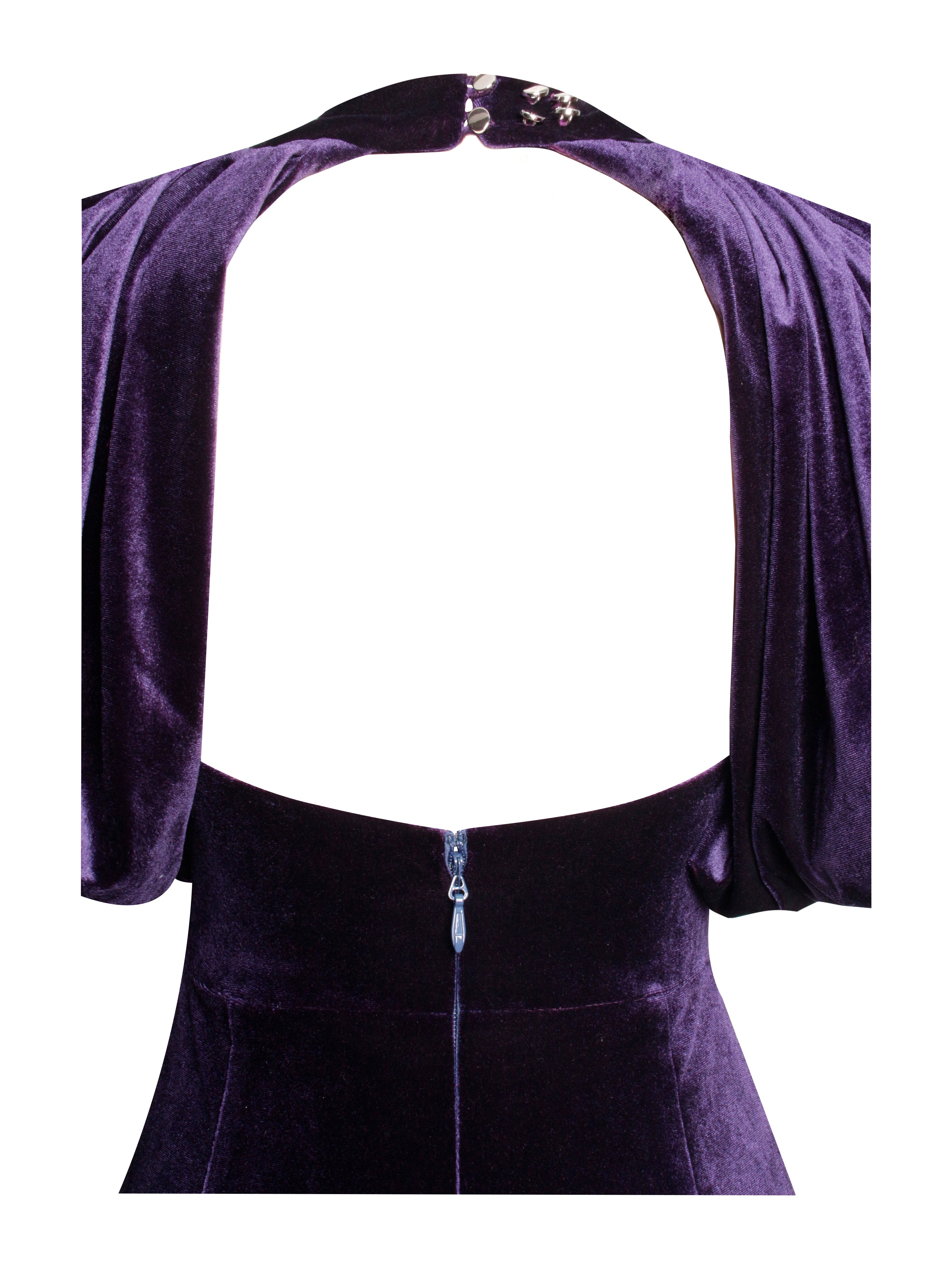 Coraline Purple Velvet Bubble Sleeve Backless Maxi Dress