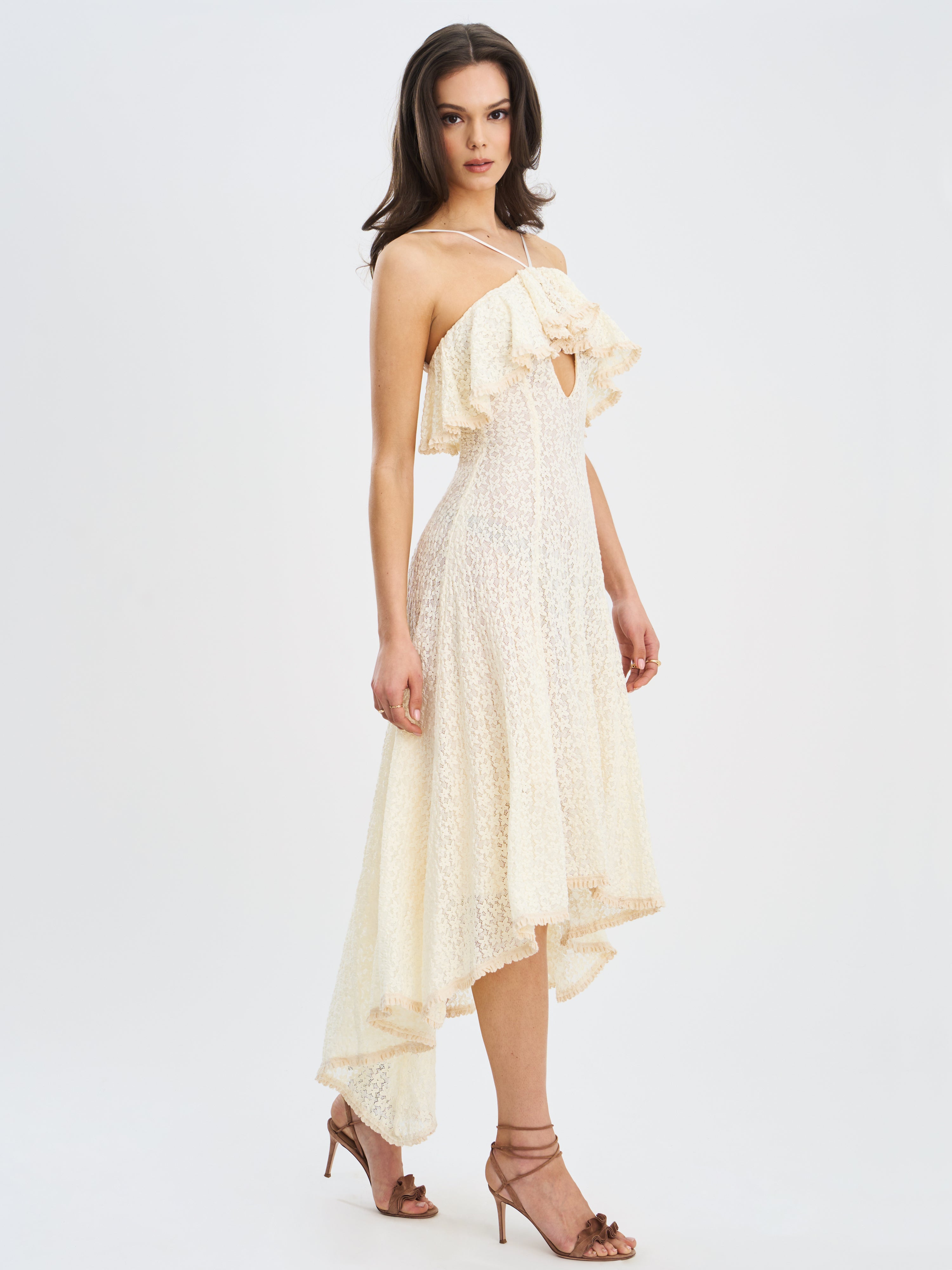 Idra Lace Trim Sleeveless Crochet Midi Trailing Dress