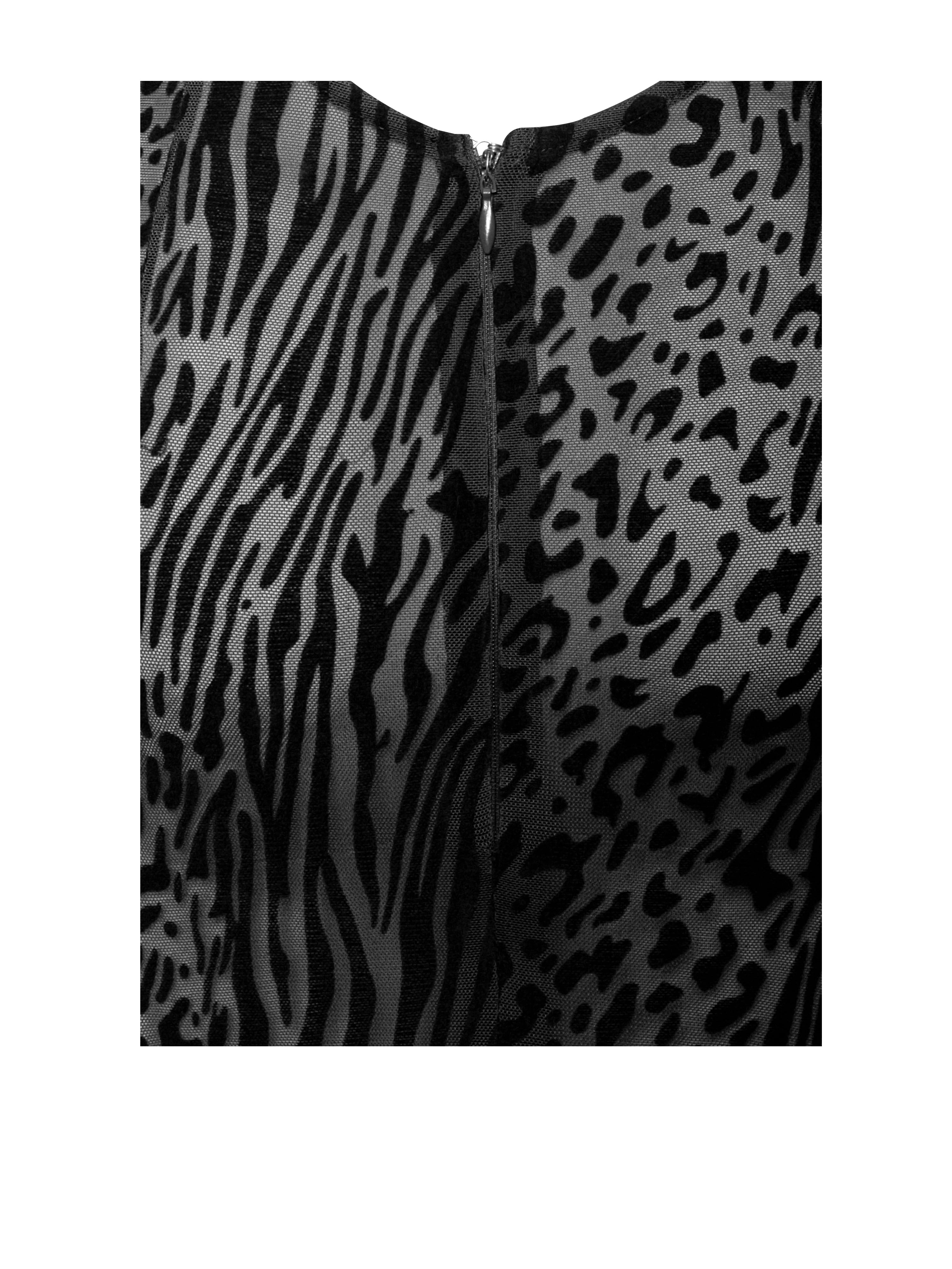 Waylynn Black Animal Print Burnout Velvet Detail Mesh Backless Maxi Dress