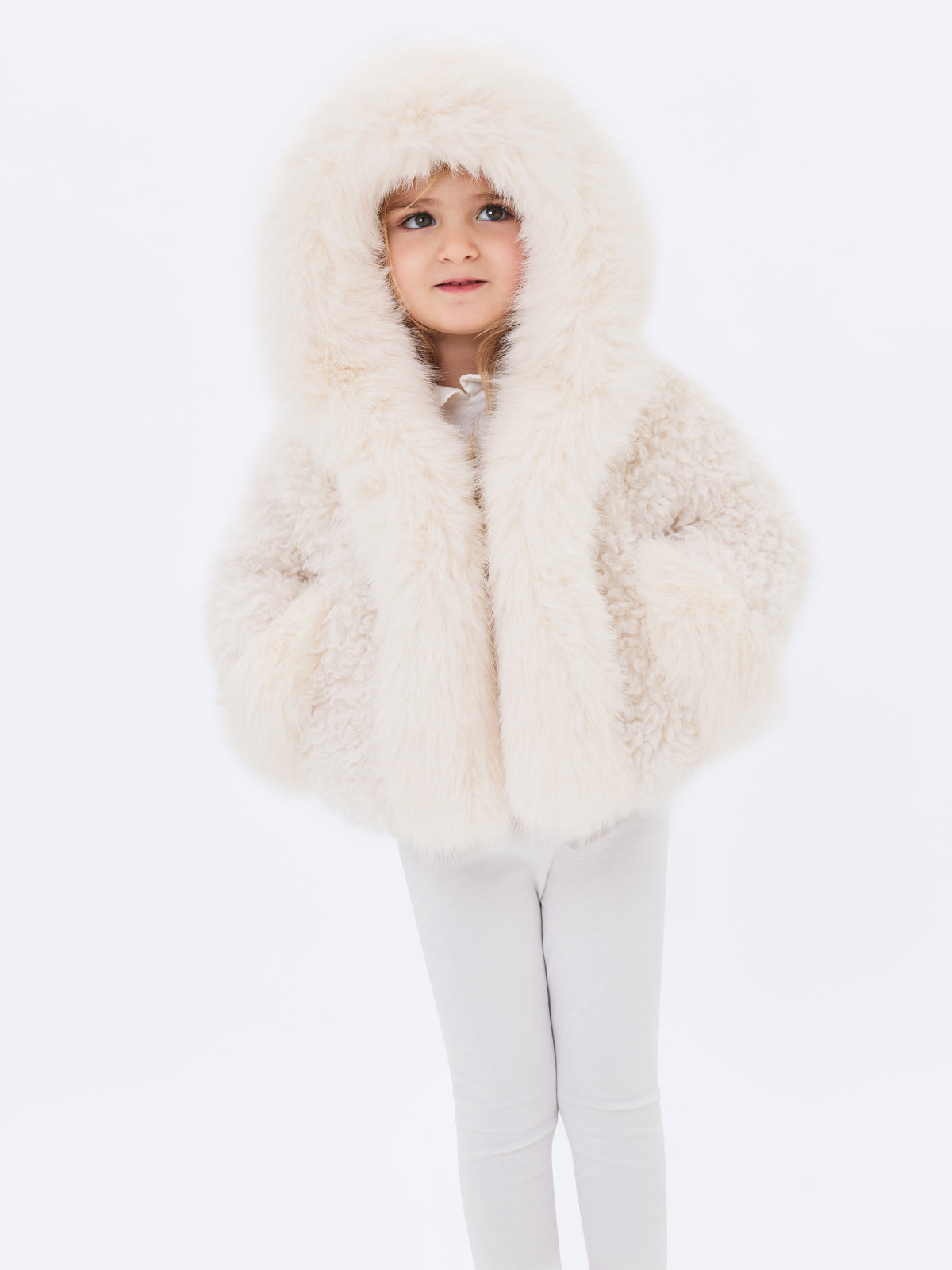Kali Kids White Cropped Vegan Shearling Fur Jacket