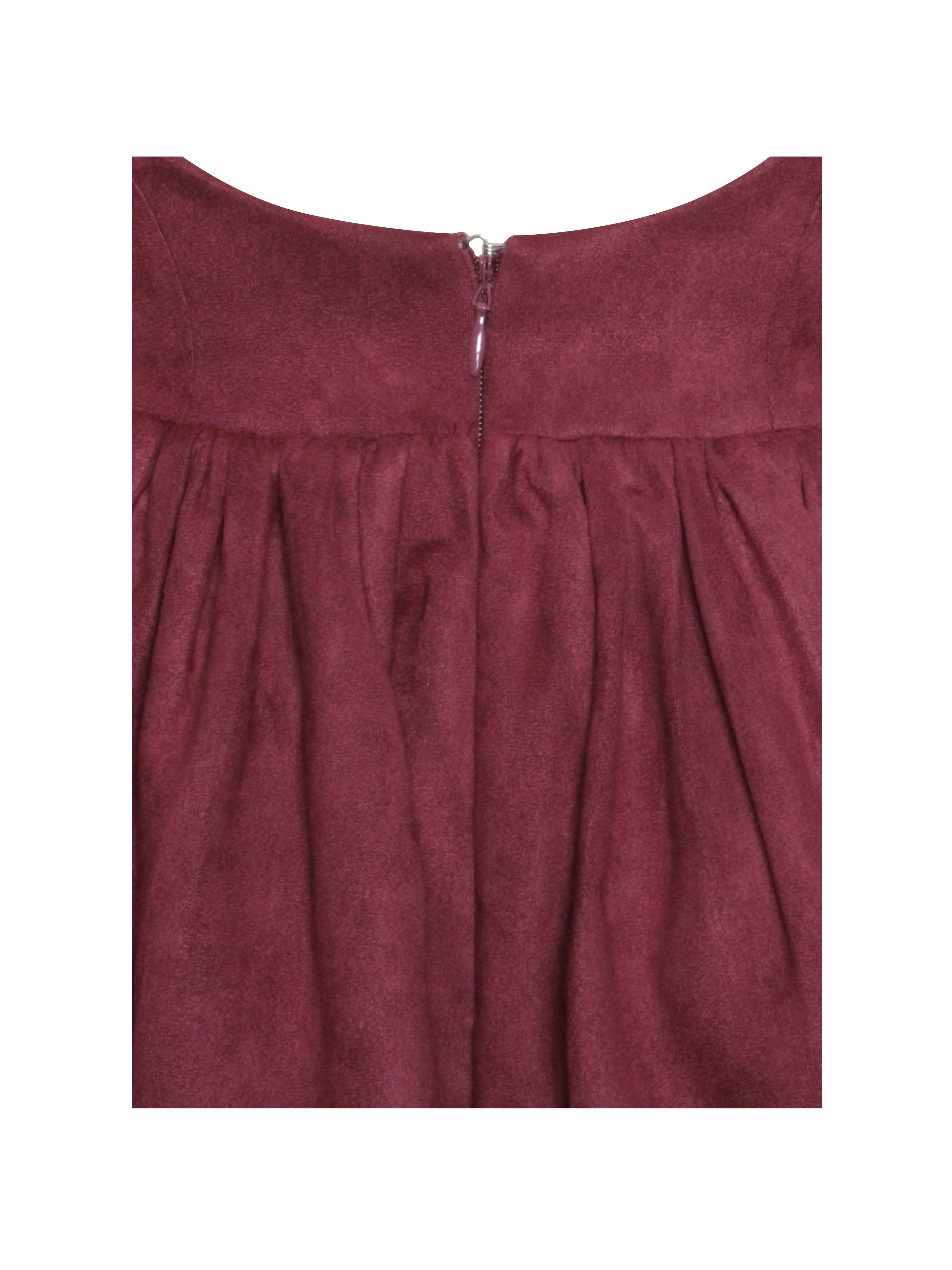 Jacqueline Backless Burgundy Mini Puffy Suede Dress