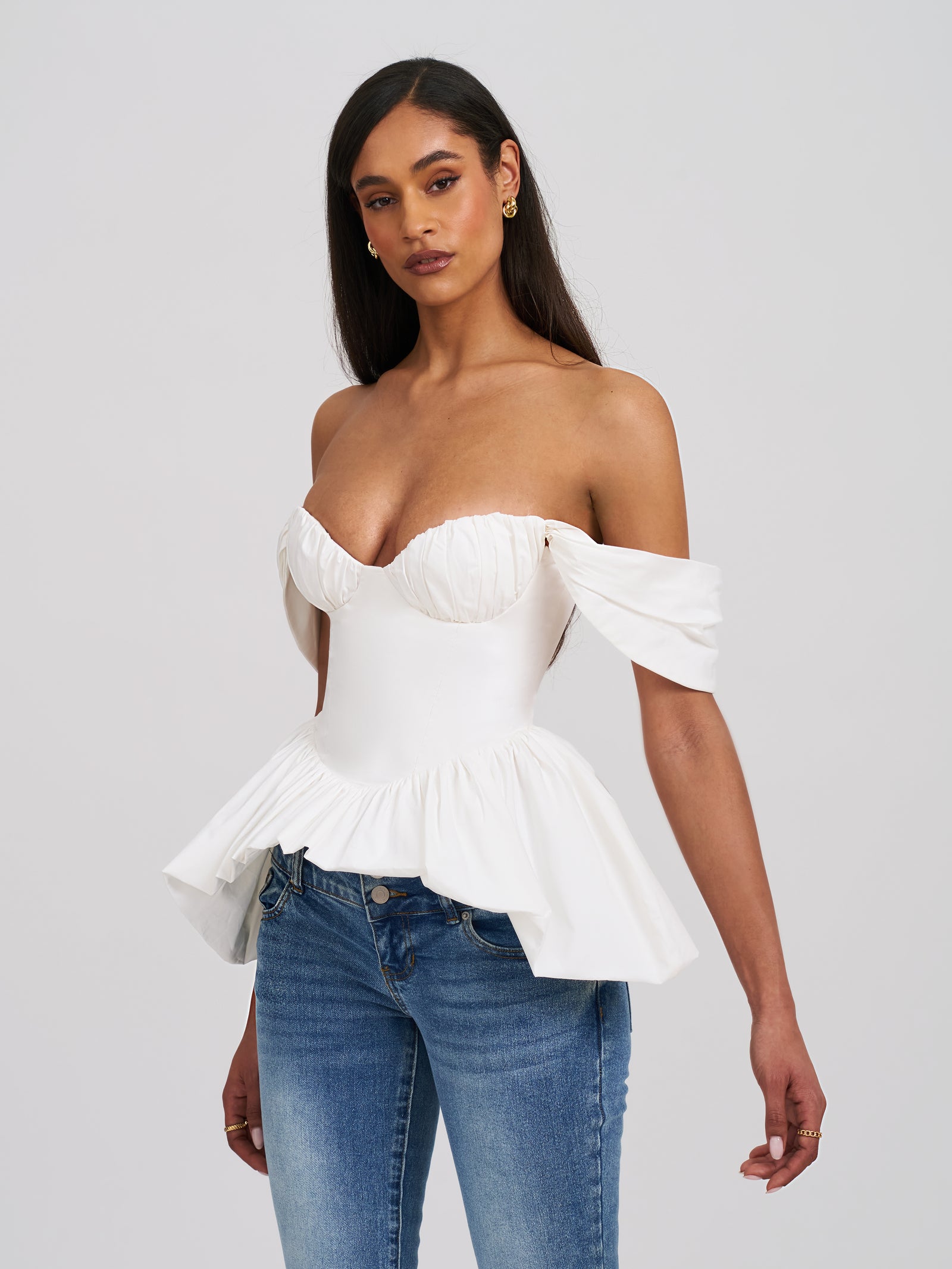 Autumn Off Shoulder Bubble Top - White
