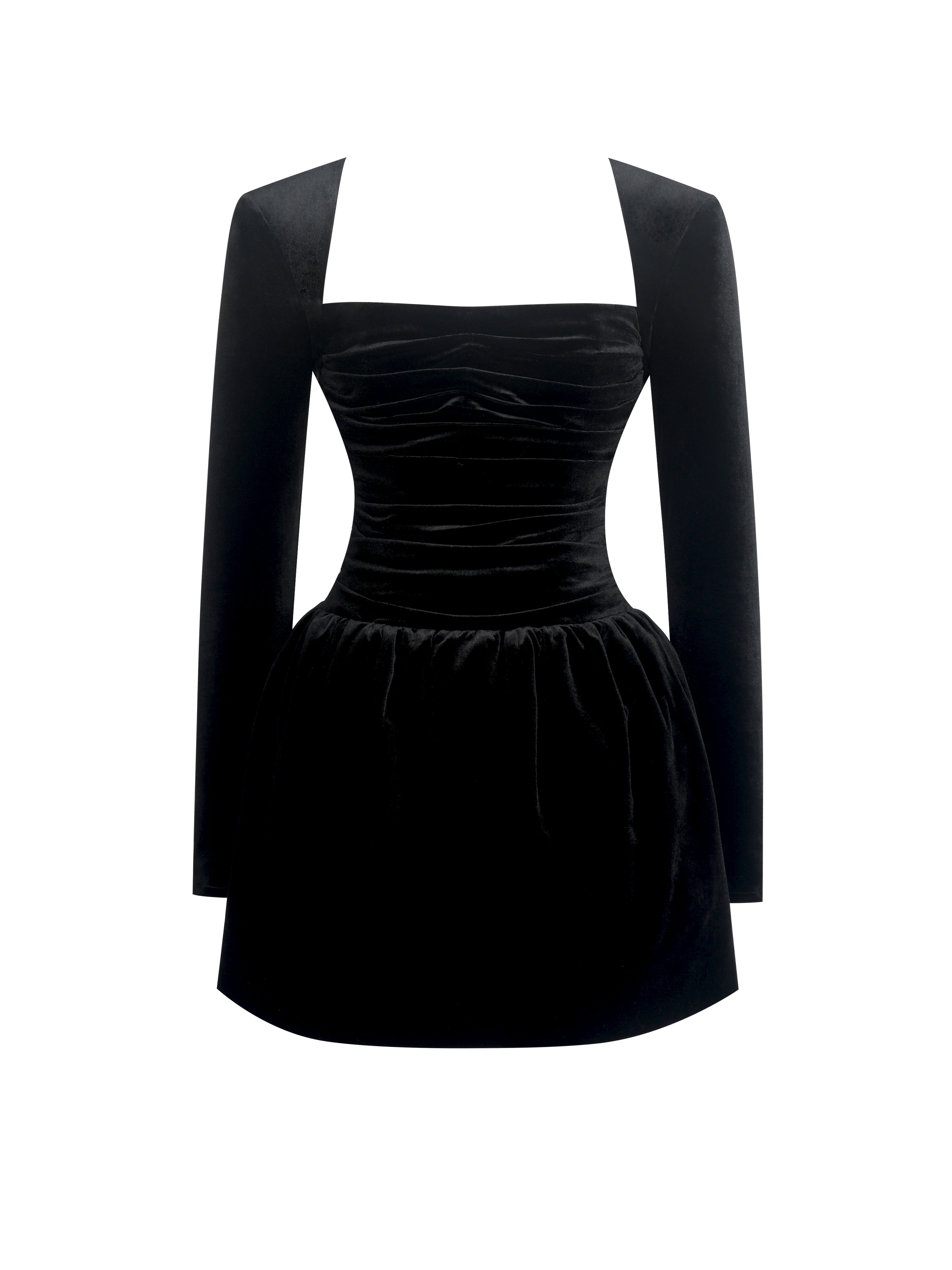 Catrina Black Velvet Square Neck Bow-Tie Mini Dress