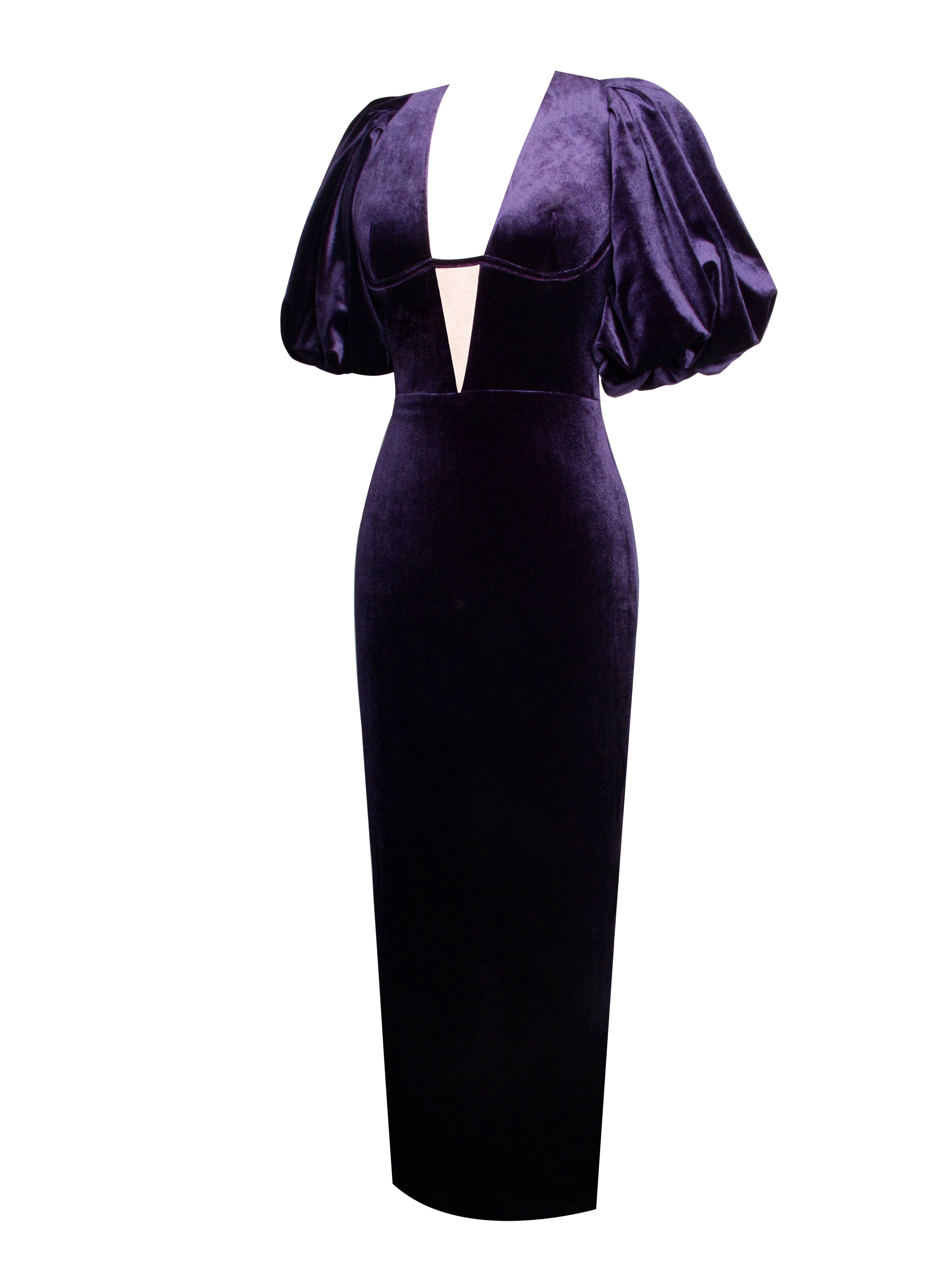 Coraline Purple Velvet Bubble Sleeve Backless Maxi Dress