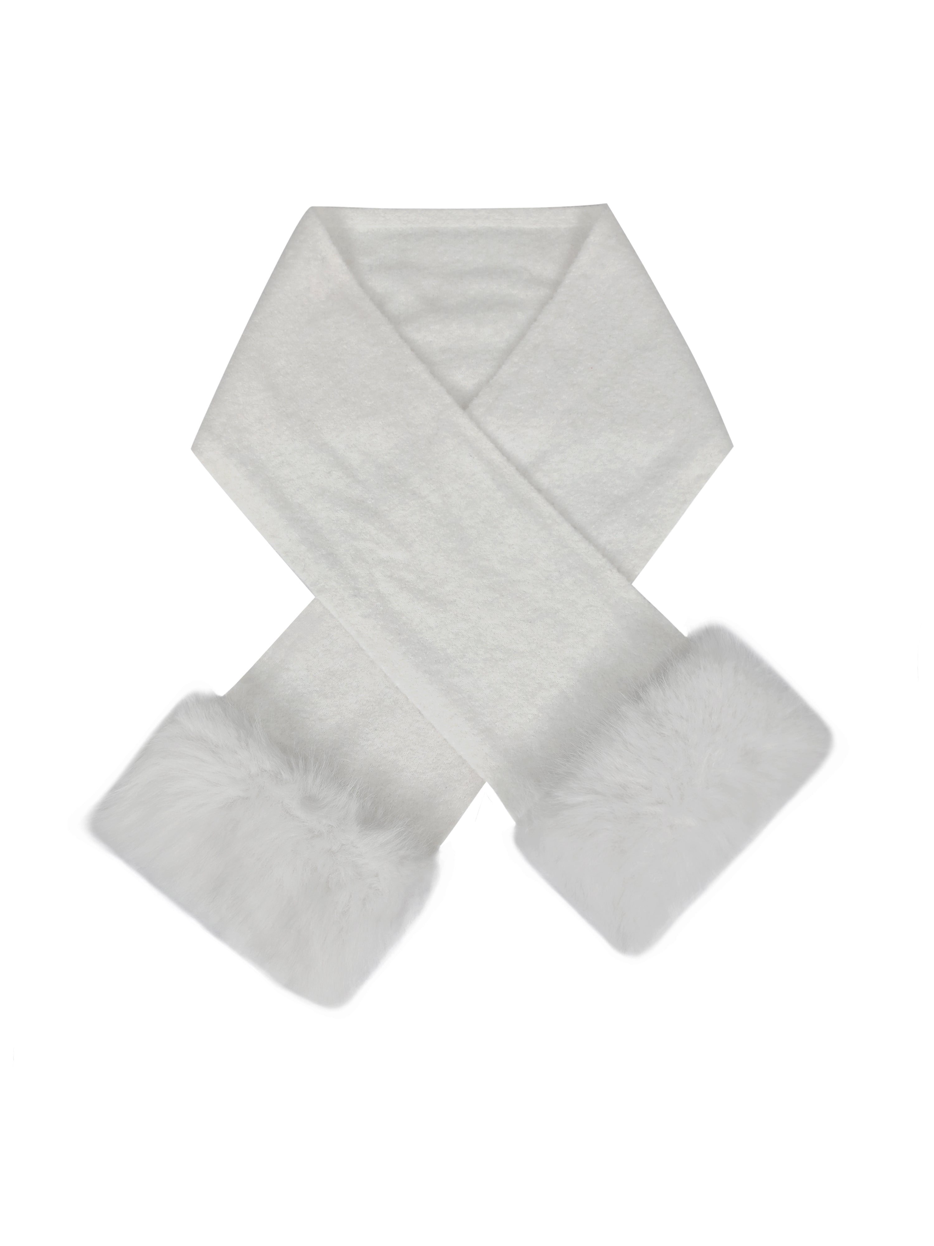 Selma White Wool-Blend Ribbed Knit Scarf
