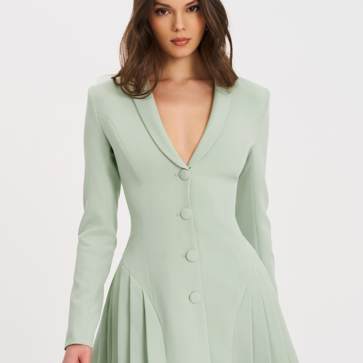 Miss Circle Women's Delia Pistachio Green Blazer Dress with Pleated Detail - Pistachio