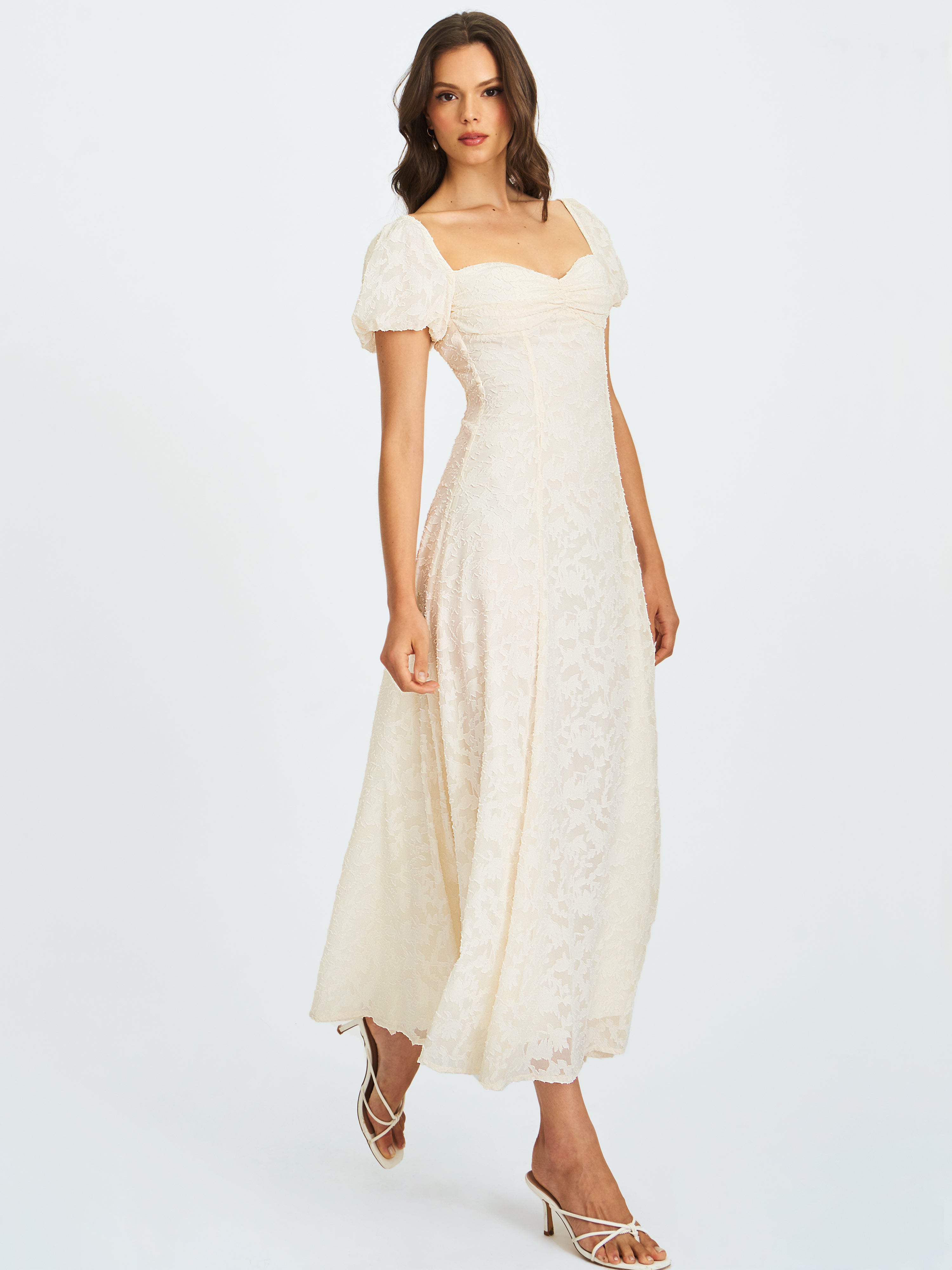 Bubble Sleeve Jacquard Dress 【M-TALL】