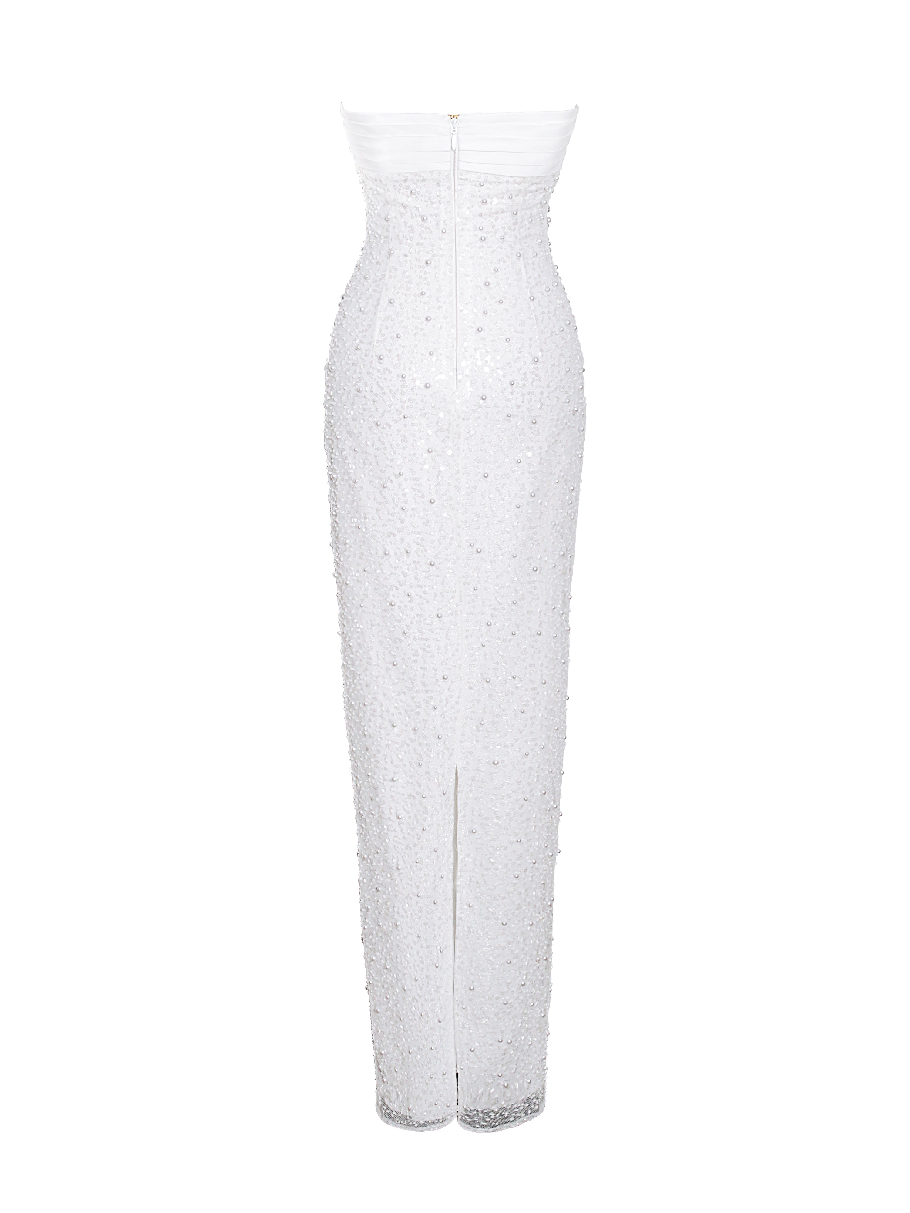 Miss Circle Women Lainey White Satin Sequin Pearls Beaded Maxi Dress Miss Circle Women Lainey White Satin Sequin Pearls Beaded Maxi Dress