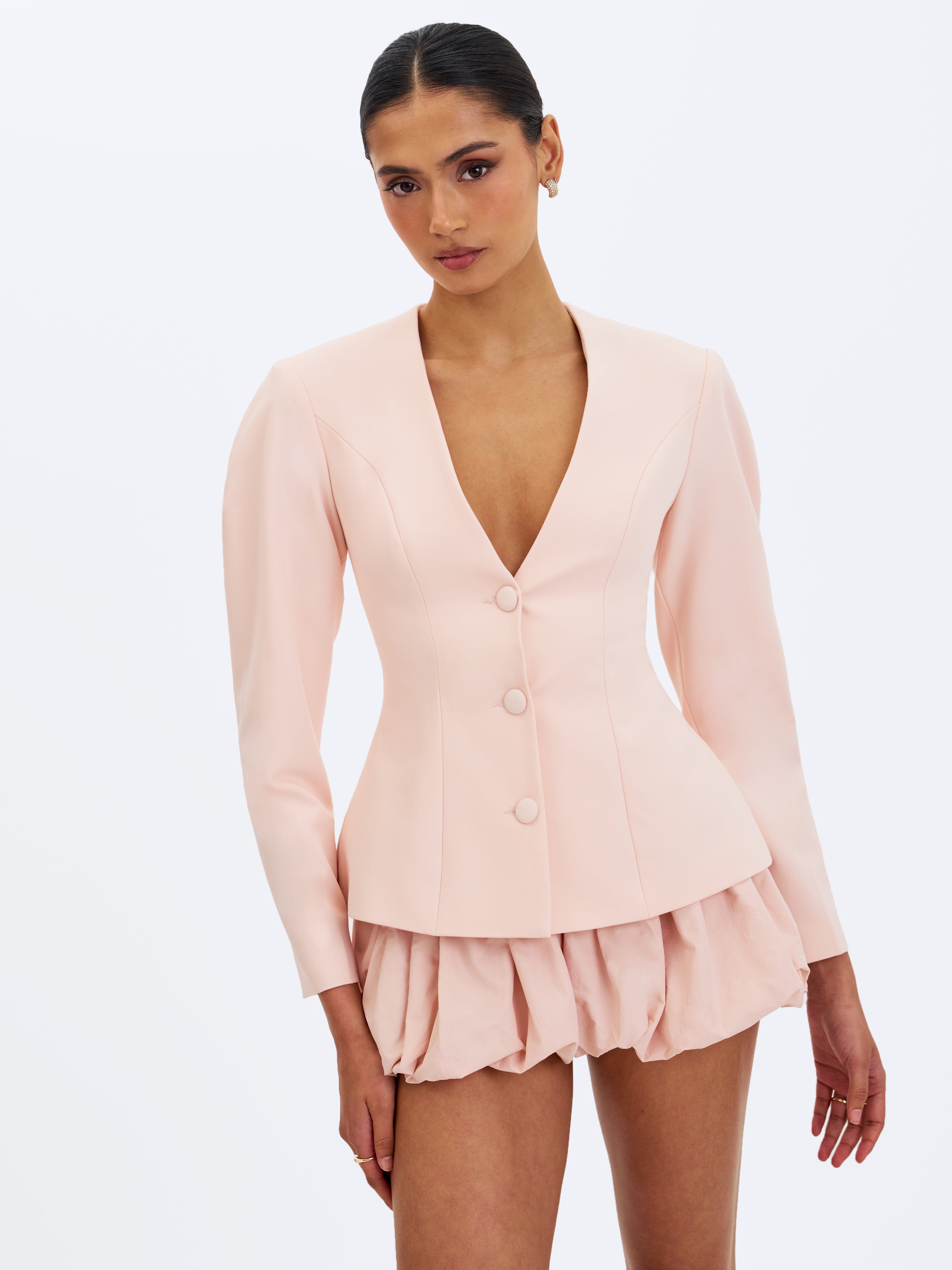 Savannah Tulip Pink Peplum Blazer