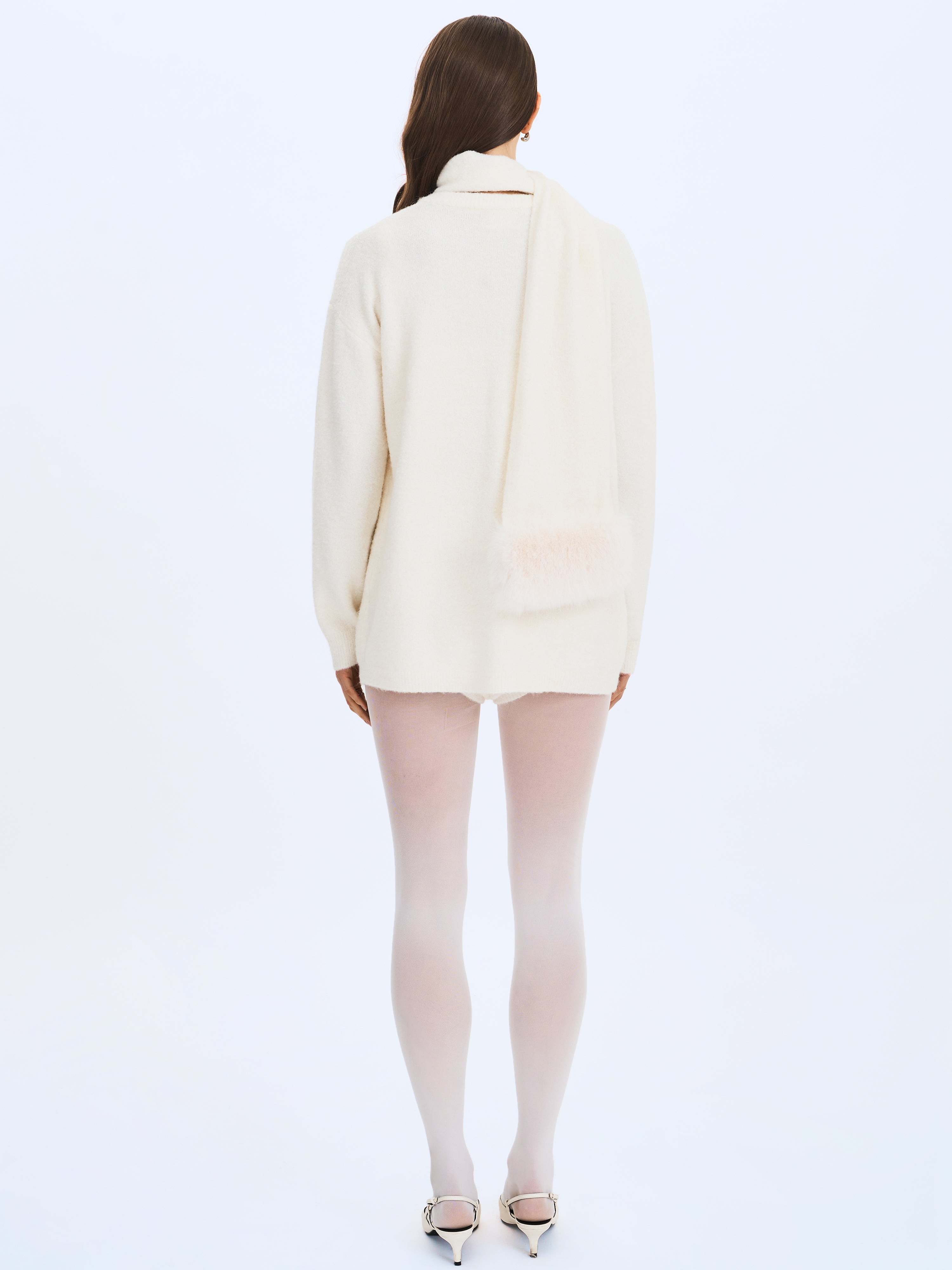 Orla White Wool-Blend Ribbed Knit Cardigan