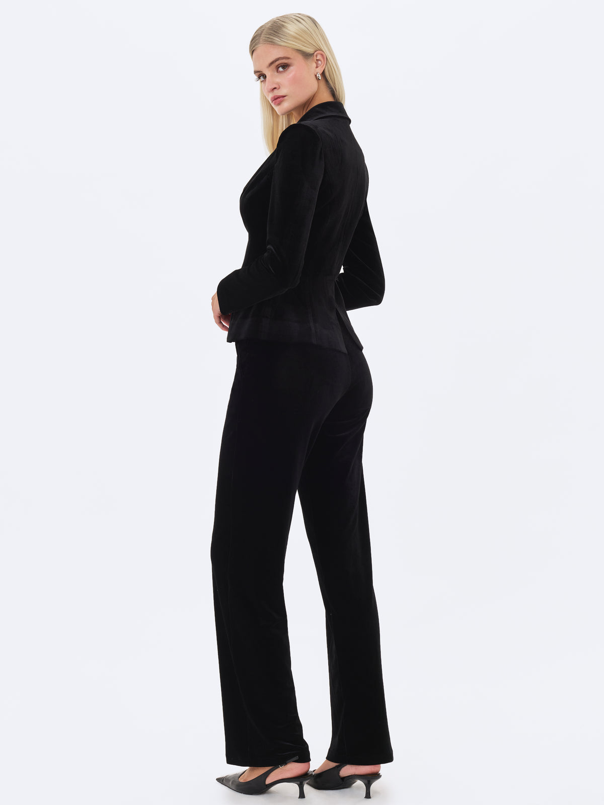Ronnie Low-Waisted Straight-Leg Black Velvet Pants