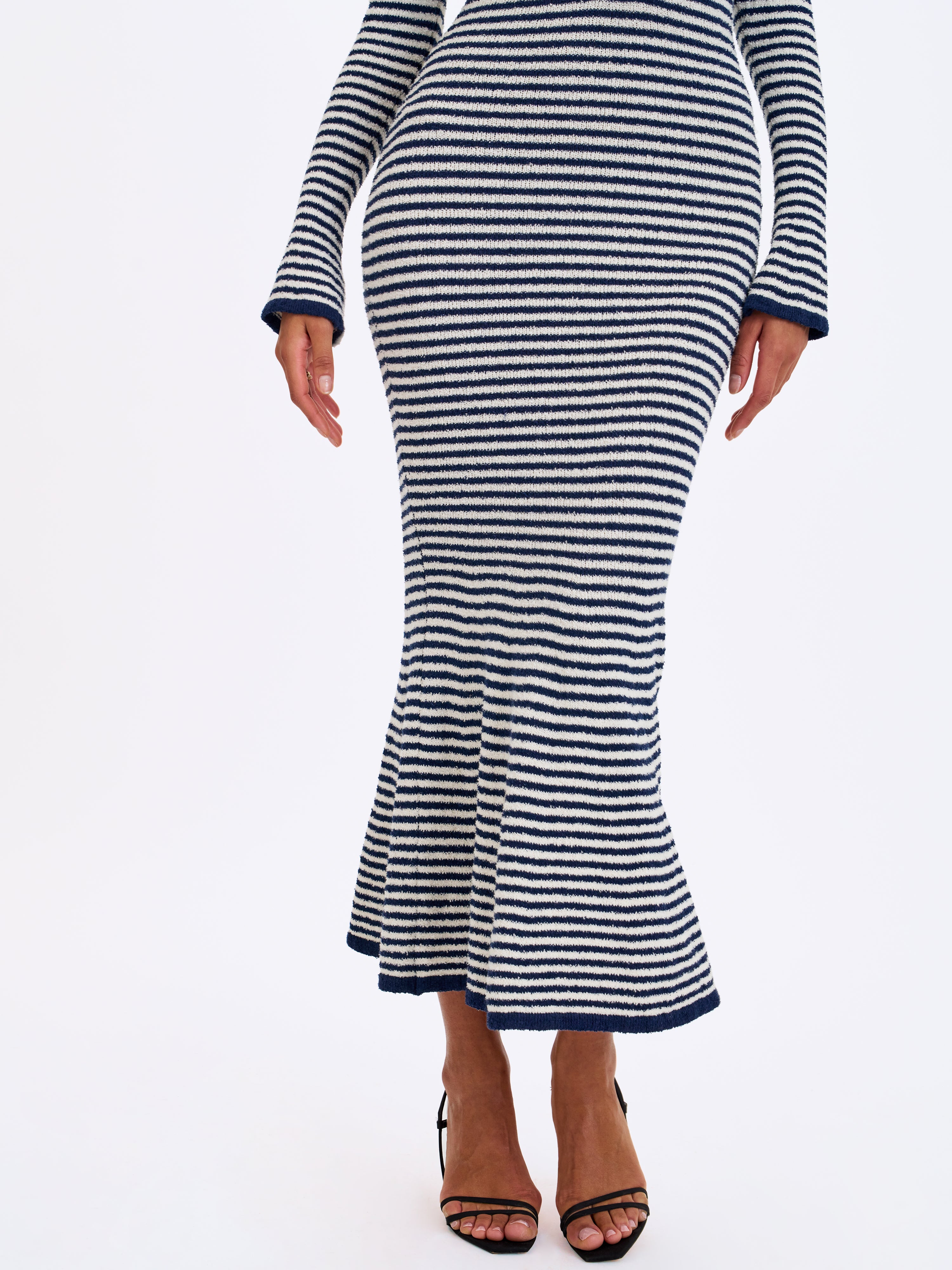 Xelie Navy & White Cotton Terry Knit Mermaid Maxi Dress