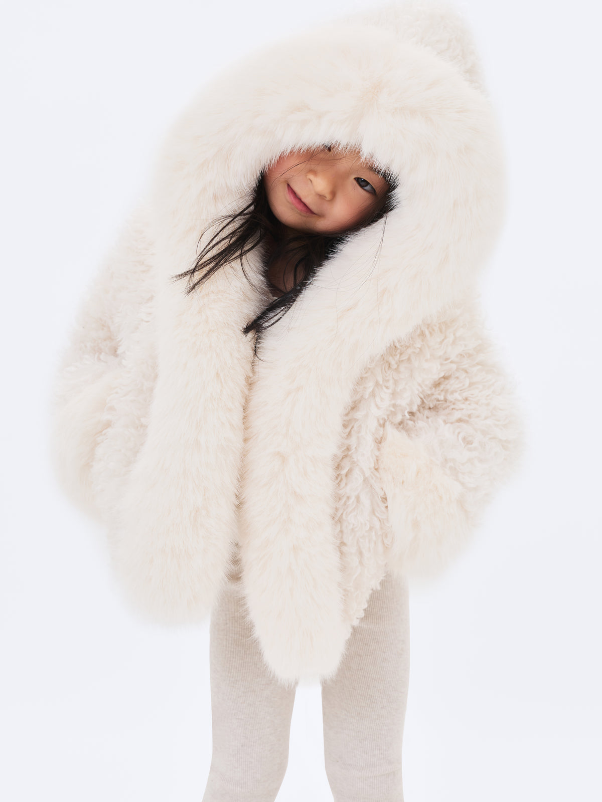 Kali Kids White Cropped Vegan Shearling Fur Jacket