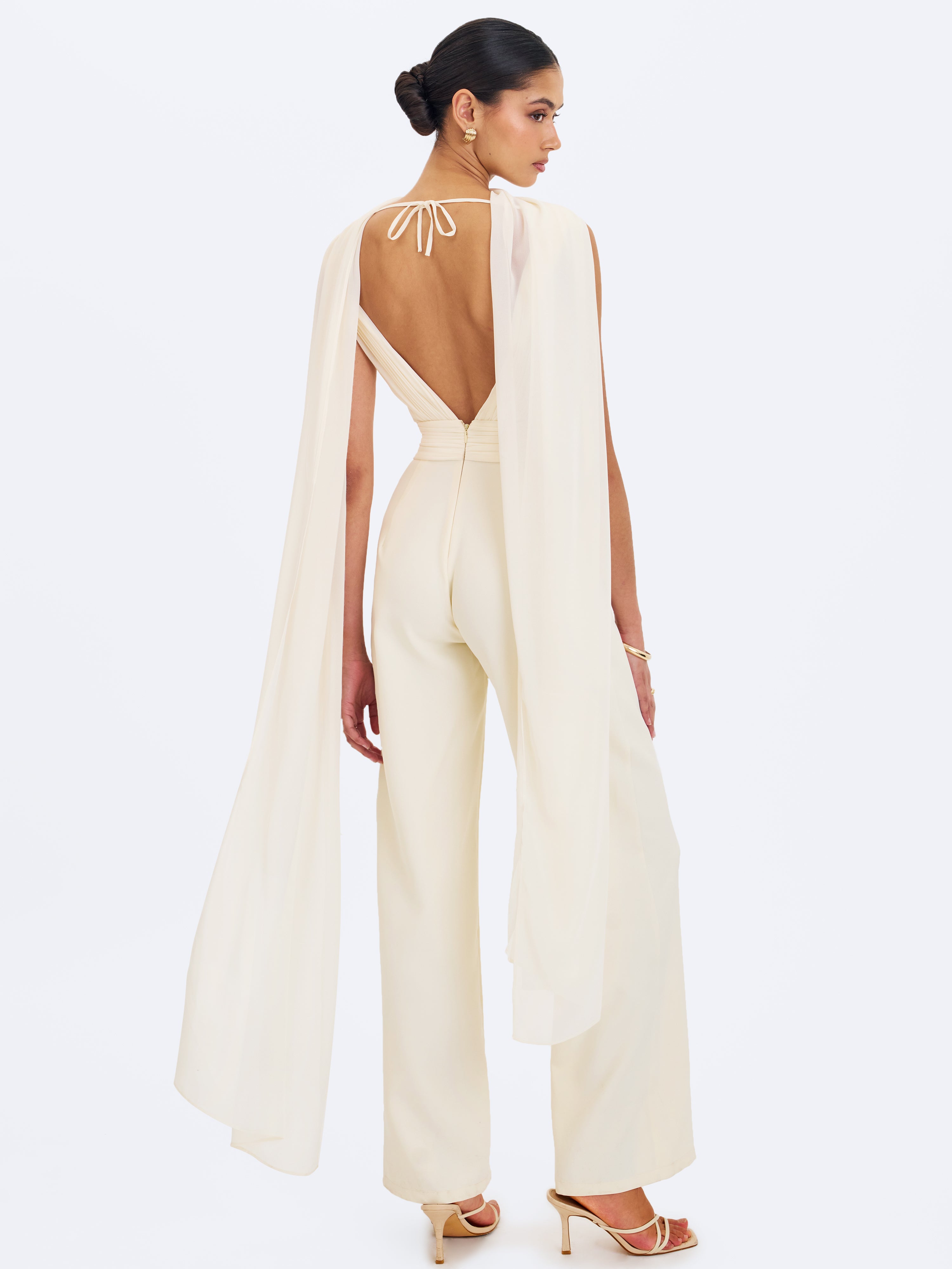 Harper Ivory Ruched V-Neck Jumpsuit with Scarf