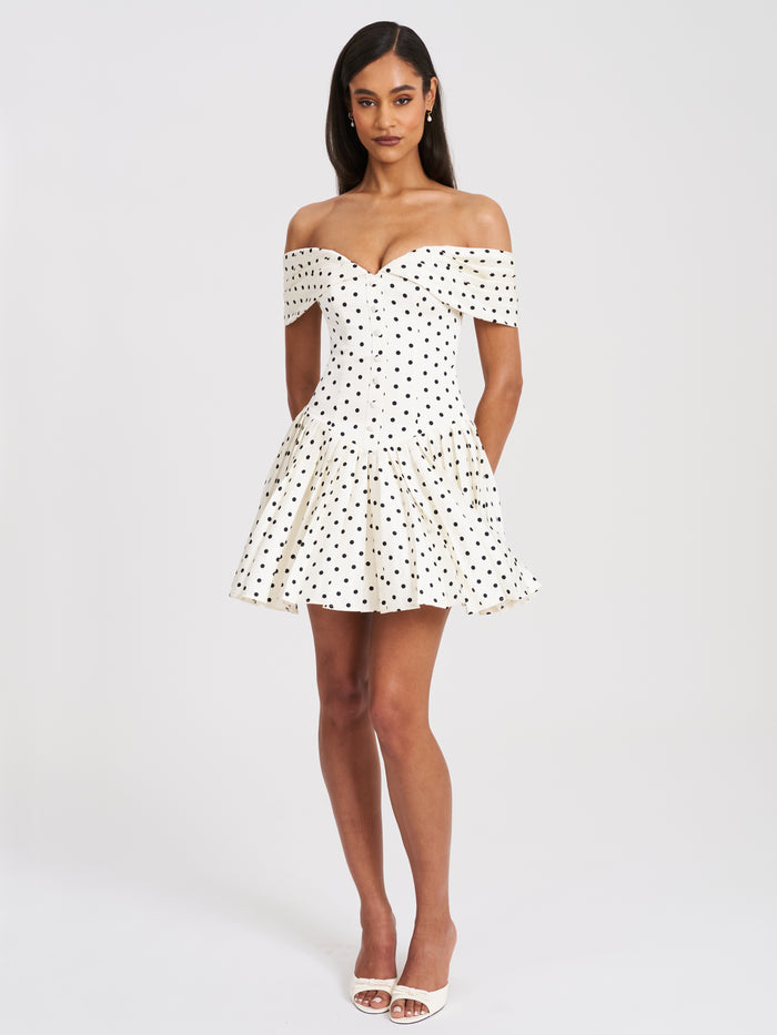 Off White Polka Dot Sleeveless Mini Dress