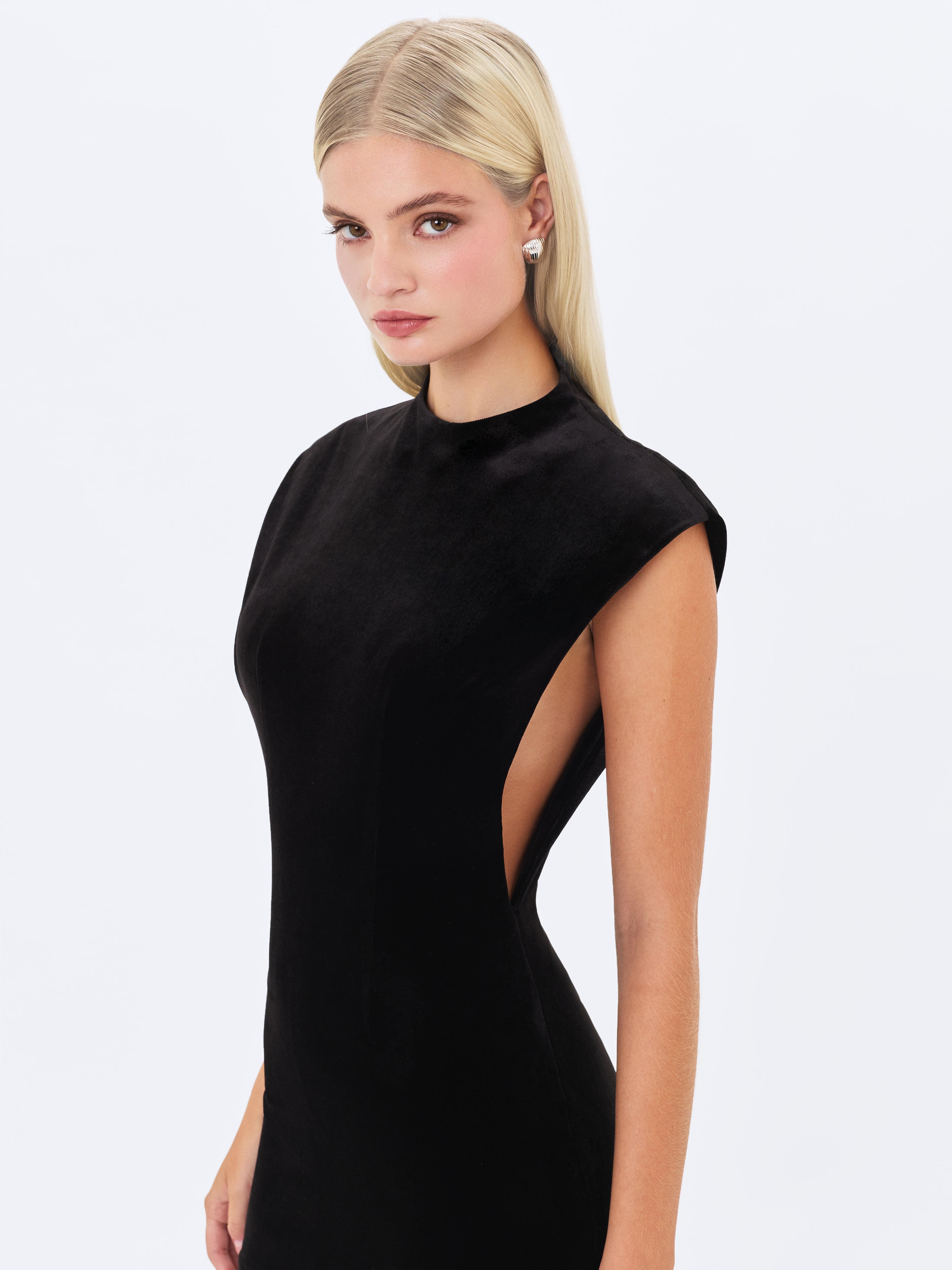 Vienna Black Velvet Mock Neck Mini Dress