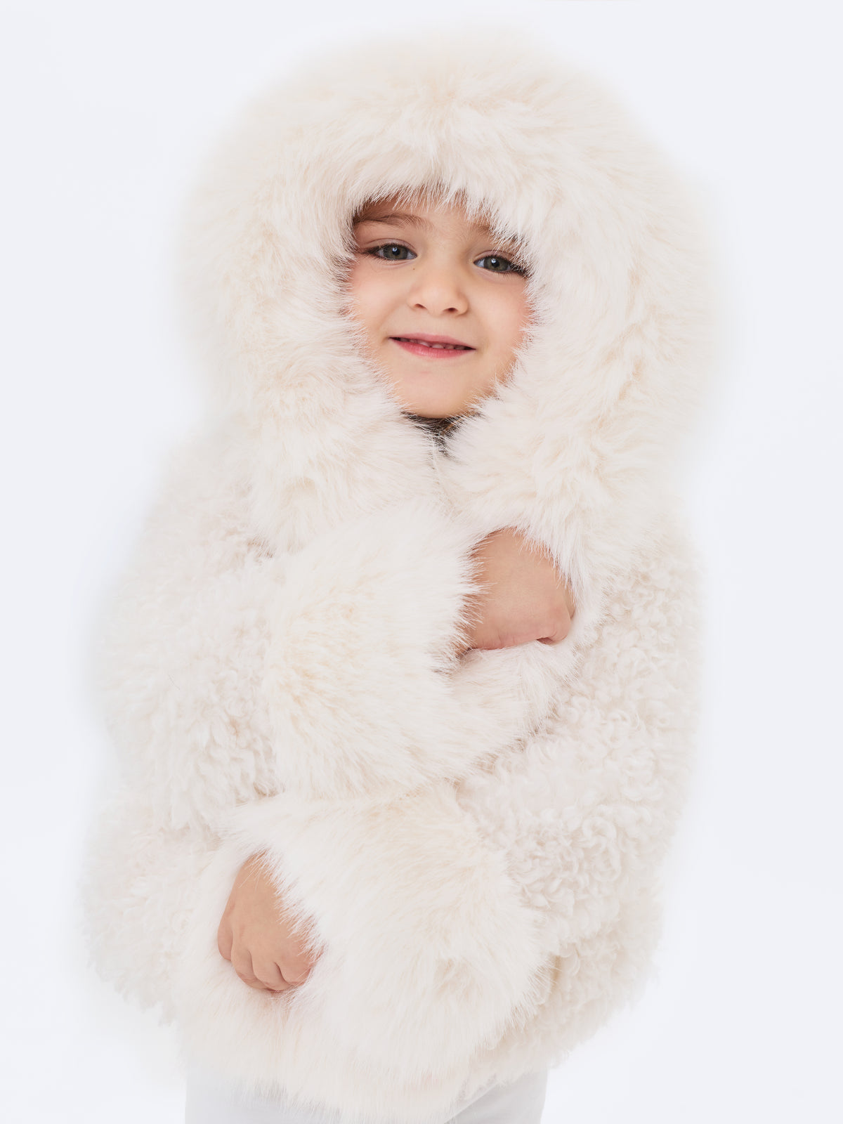 Kali Kids White Cropped Vegan Shearling Fur Jacket