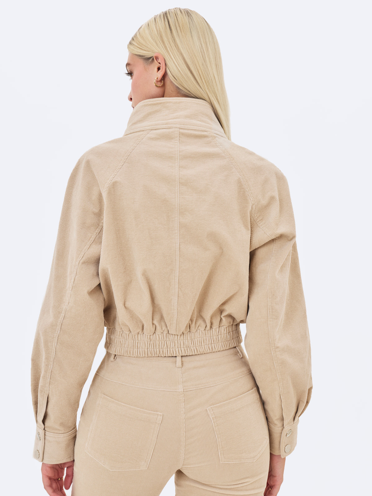 Romilly Beige Cotton Corduroy Funnel Collar Jacket