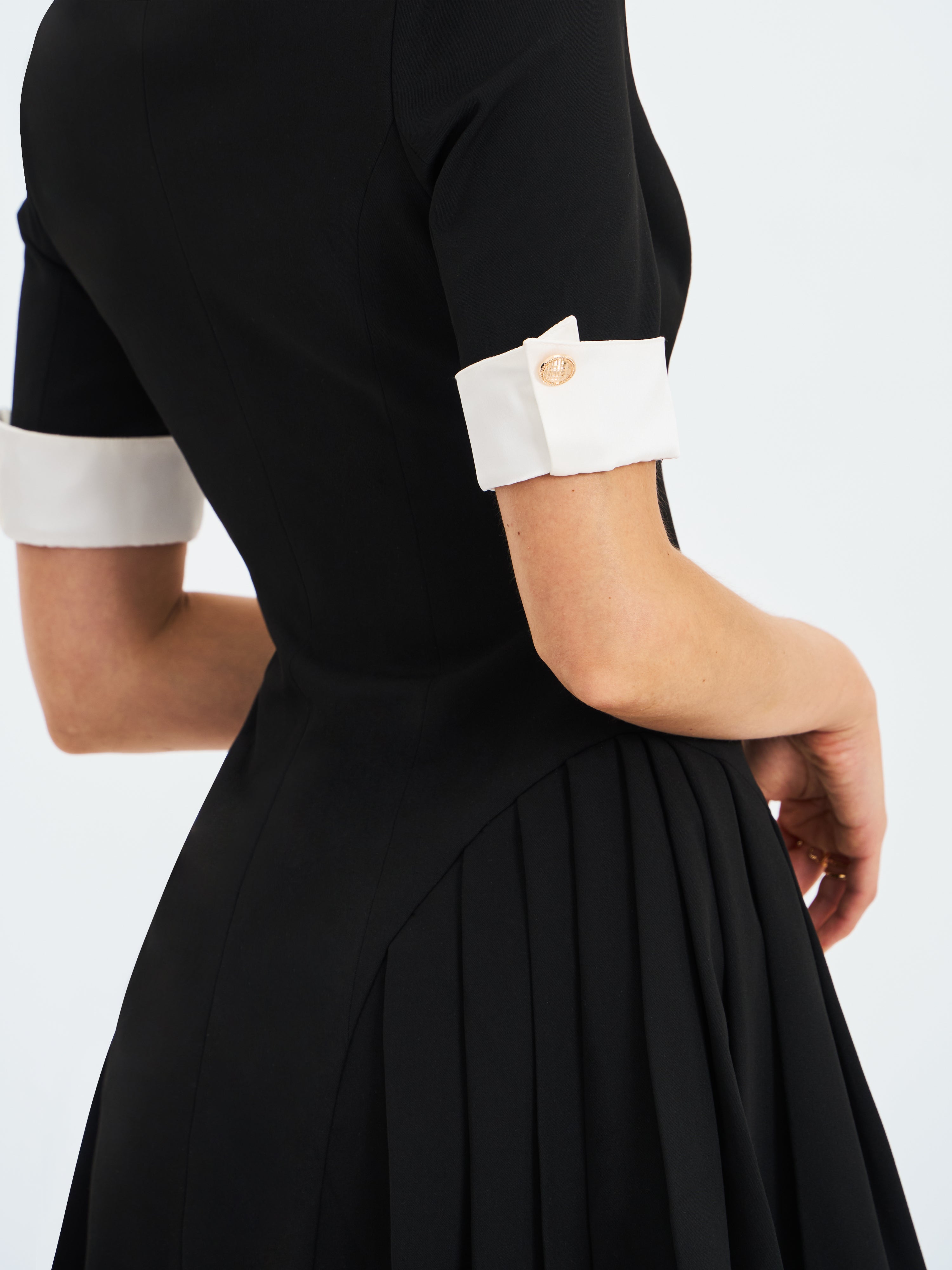 Ilitha Black Woven Crepe Pleated Mini Blazer Dress