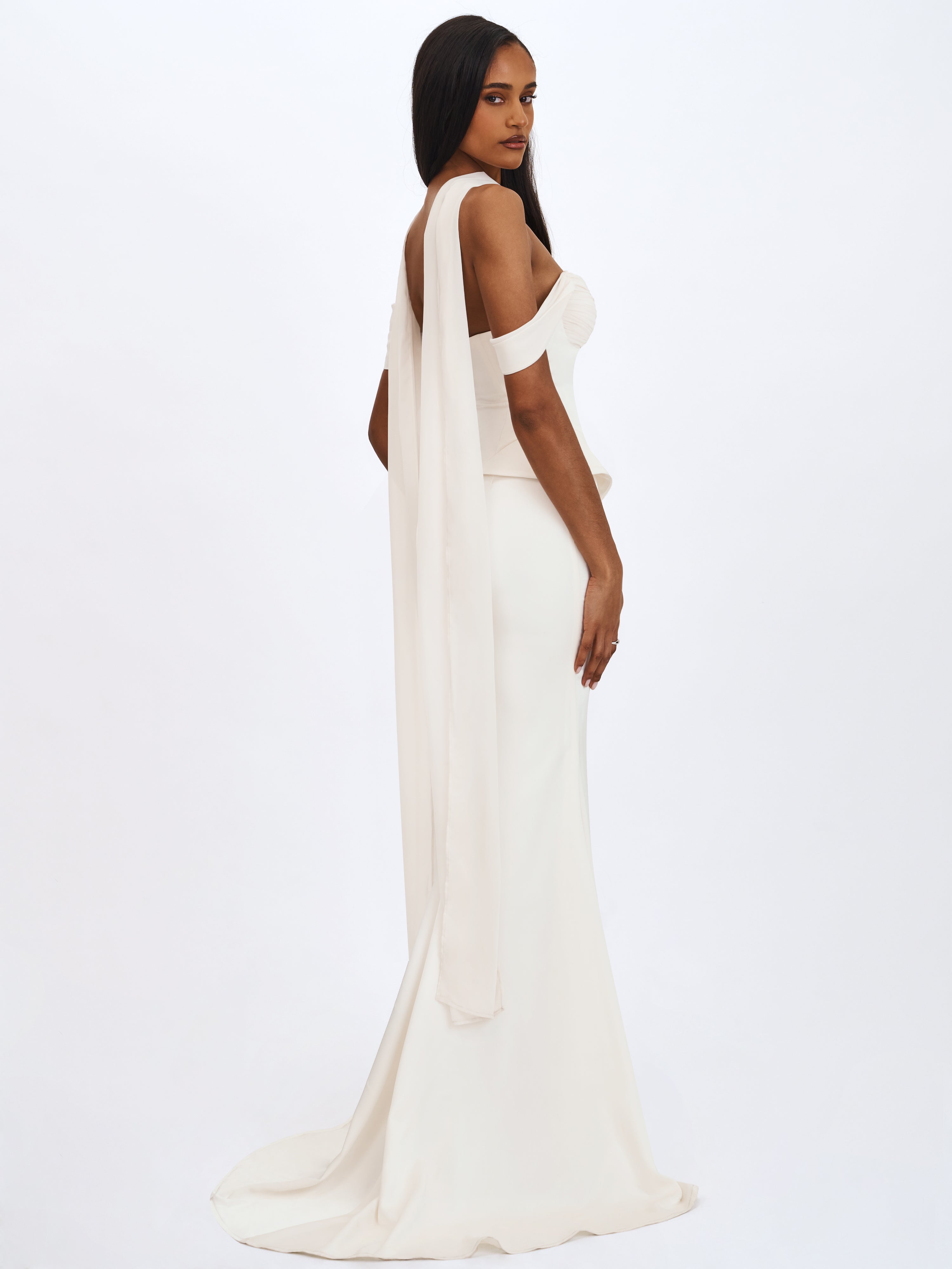 Jessalyn Ivory Sweetheart Peplum Mermaid Wedding Dress with Chiffon Scarf (PREORDER)