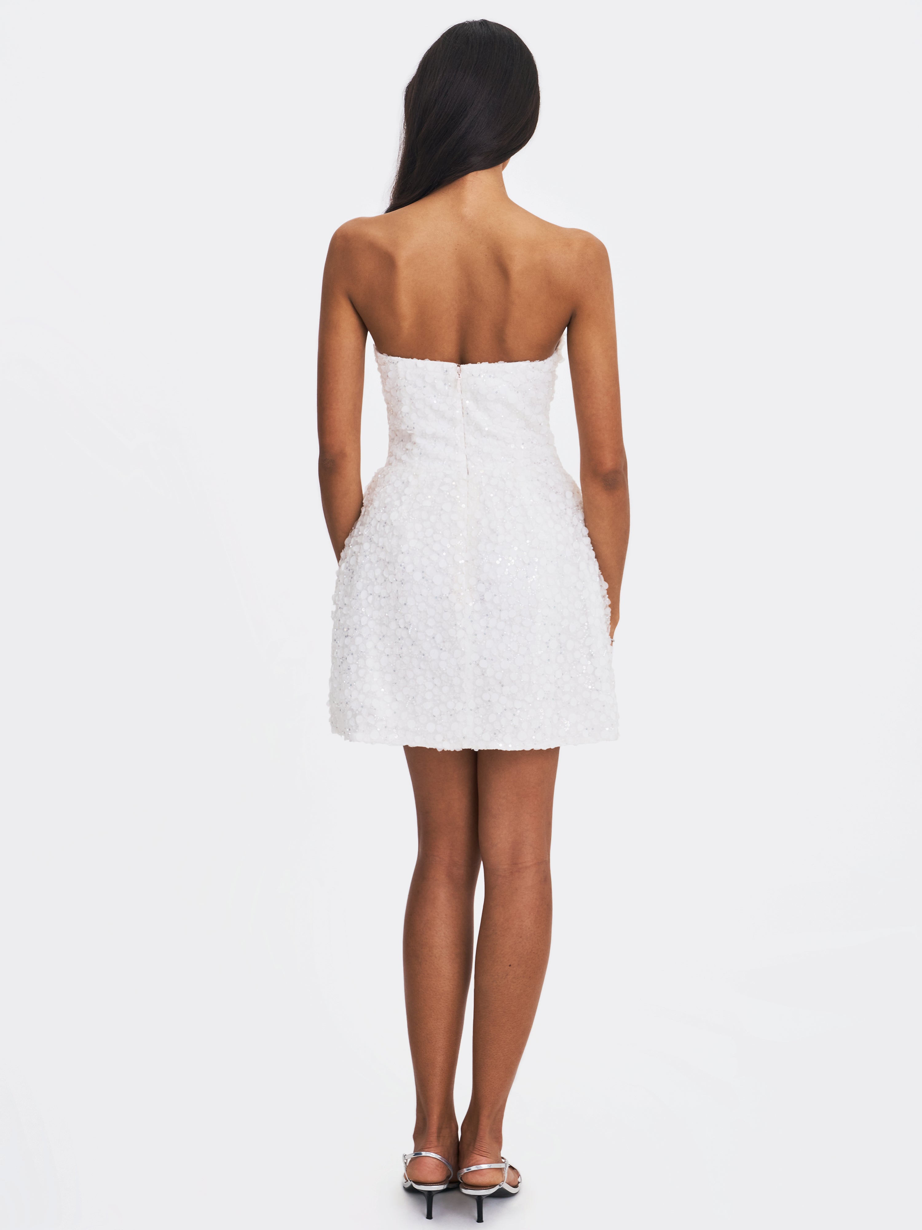 Tressa White Beaded Mesh Strapless Mini Wedding Dress