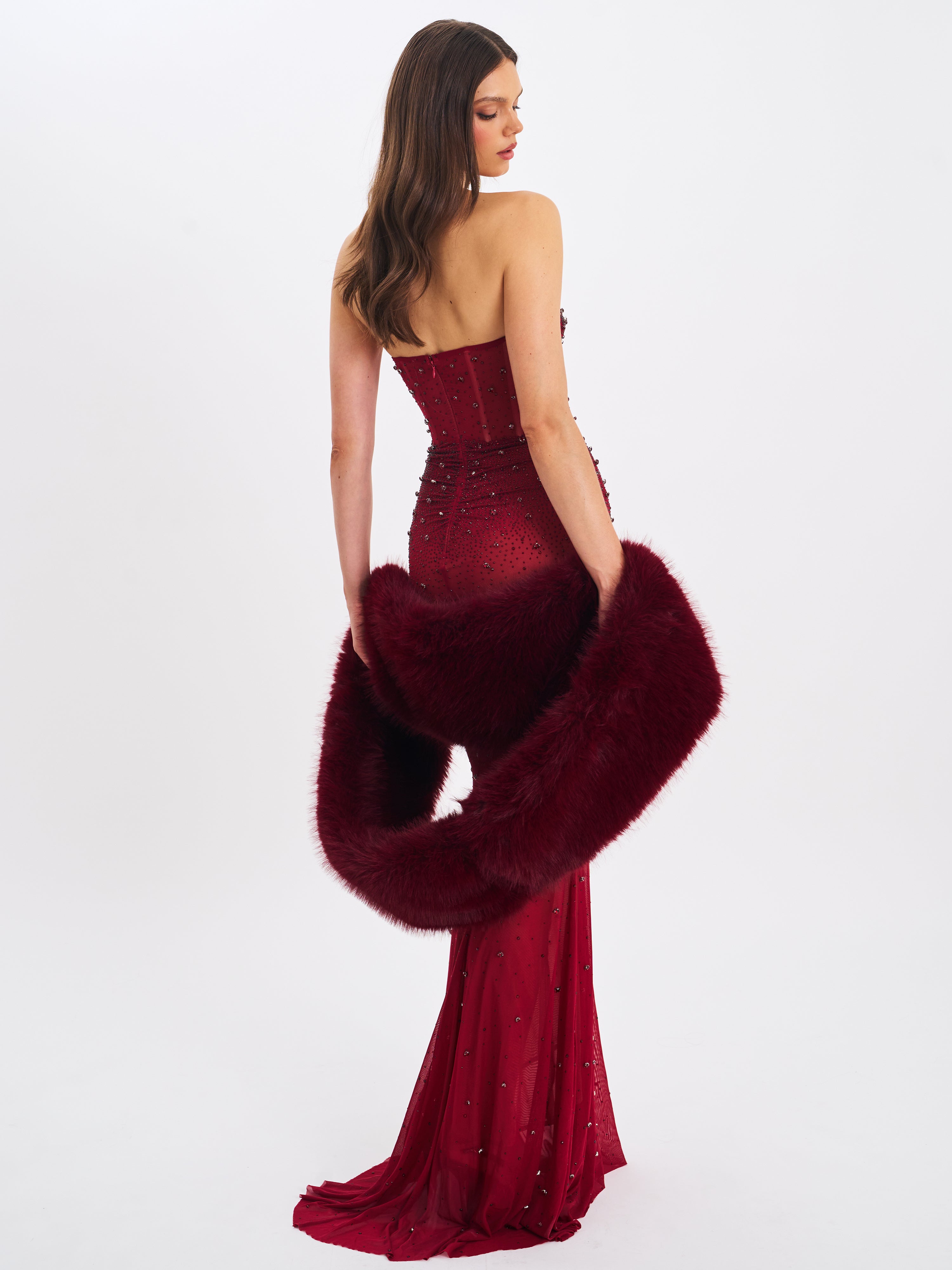 Jazmin Burgundy Multi-wear Faux Fur Scarf