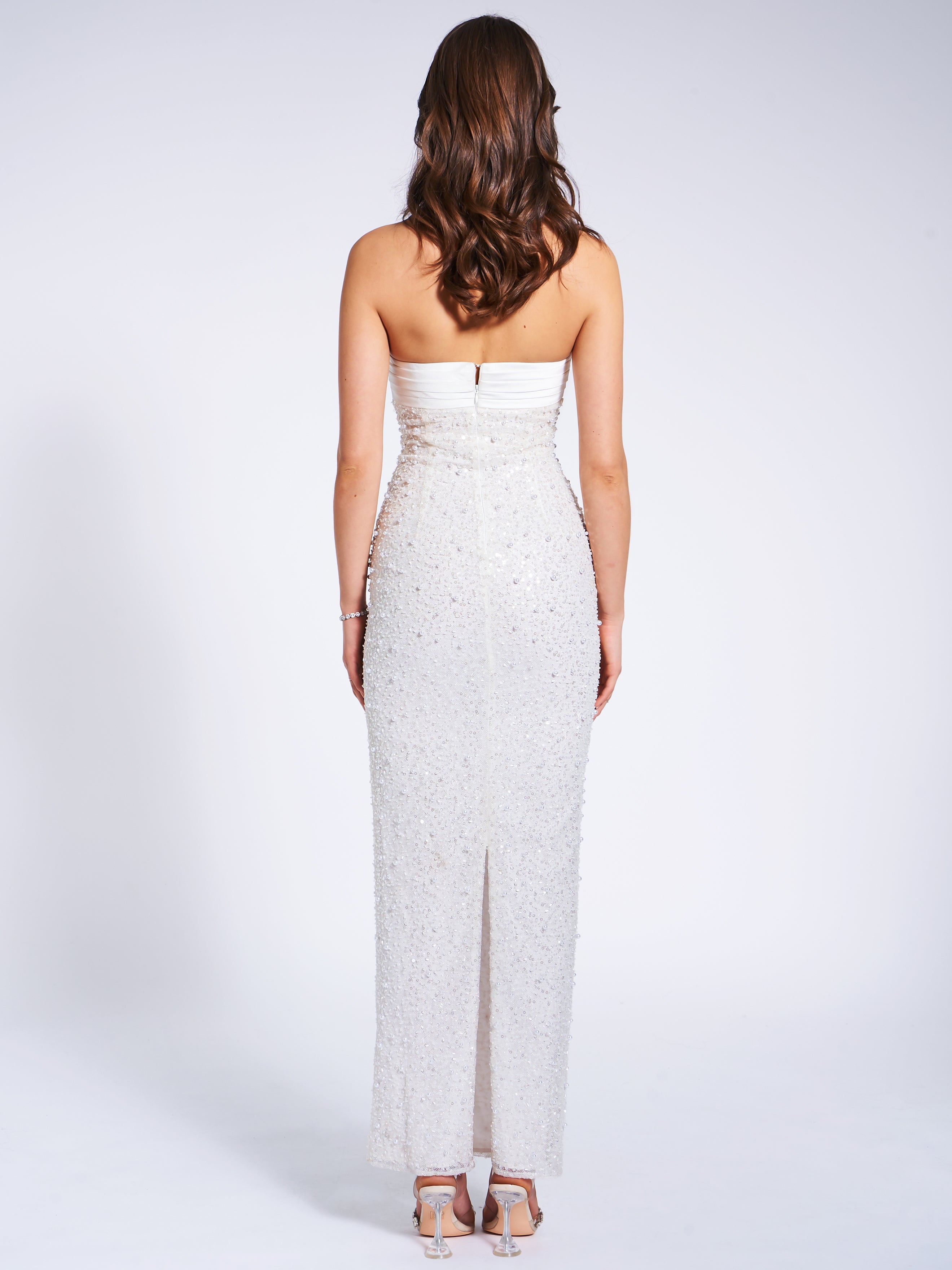 Miss Circle Women Lainey White Satin Sequin Pearls Beaded Maxi Dress Miss Circle Women Lainey White Satin Sequin Pearls Beaded Maxi Dress