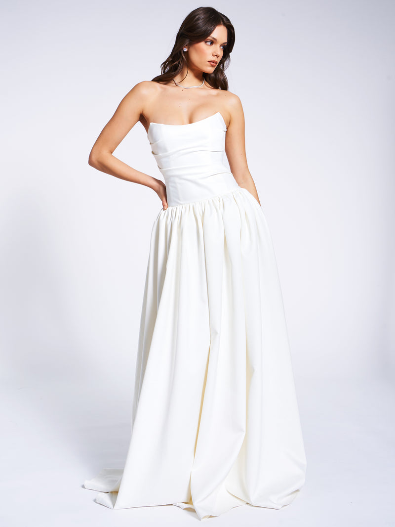 Umay White Drop Waist Satin Corset Bridal Gown – Miss Circle