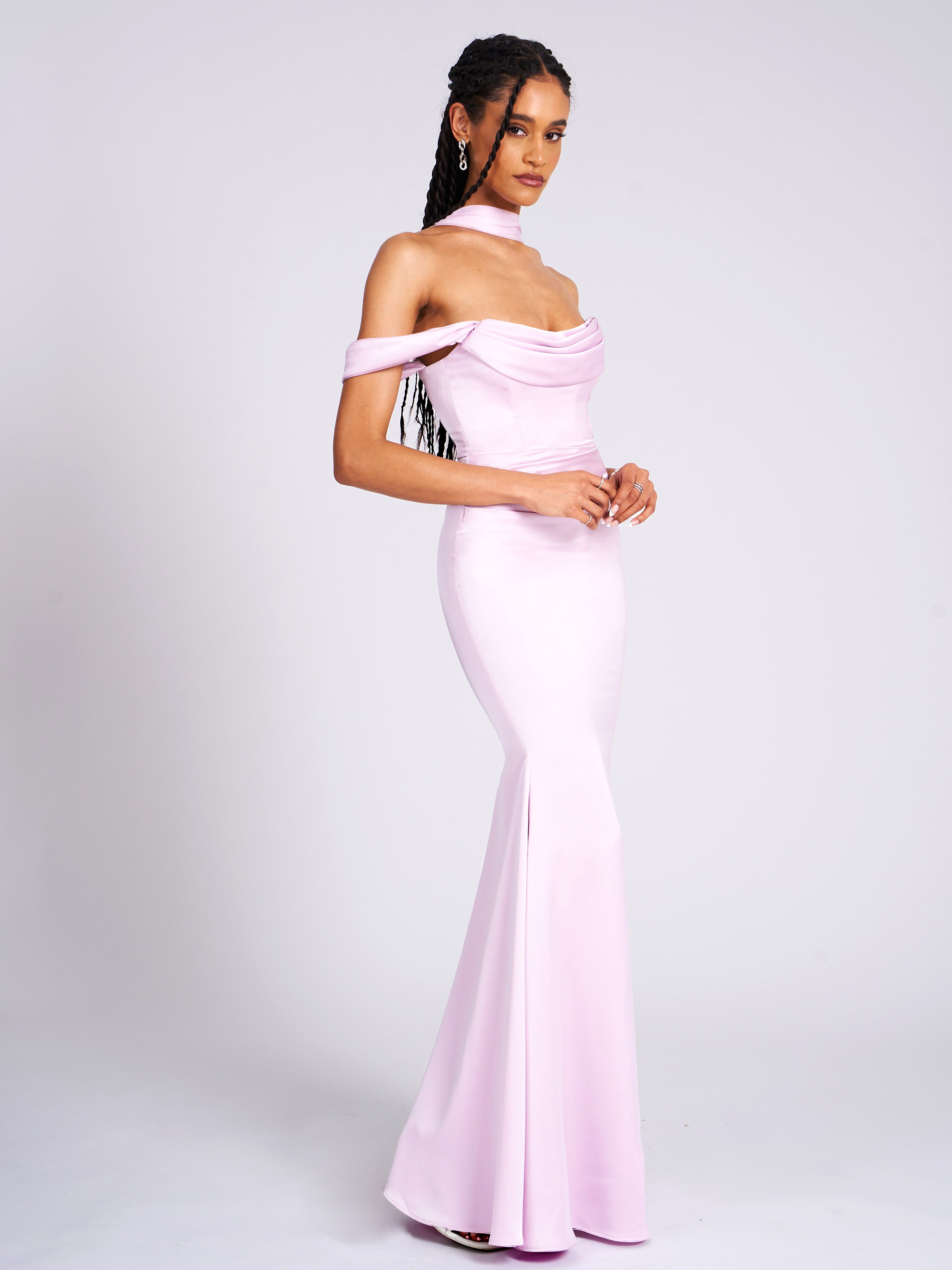 Ivona Mauve Halter Neck Double Duchess Satin Gown