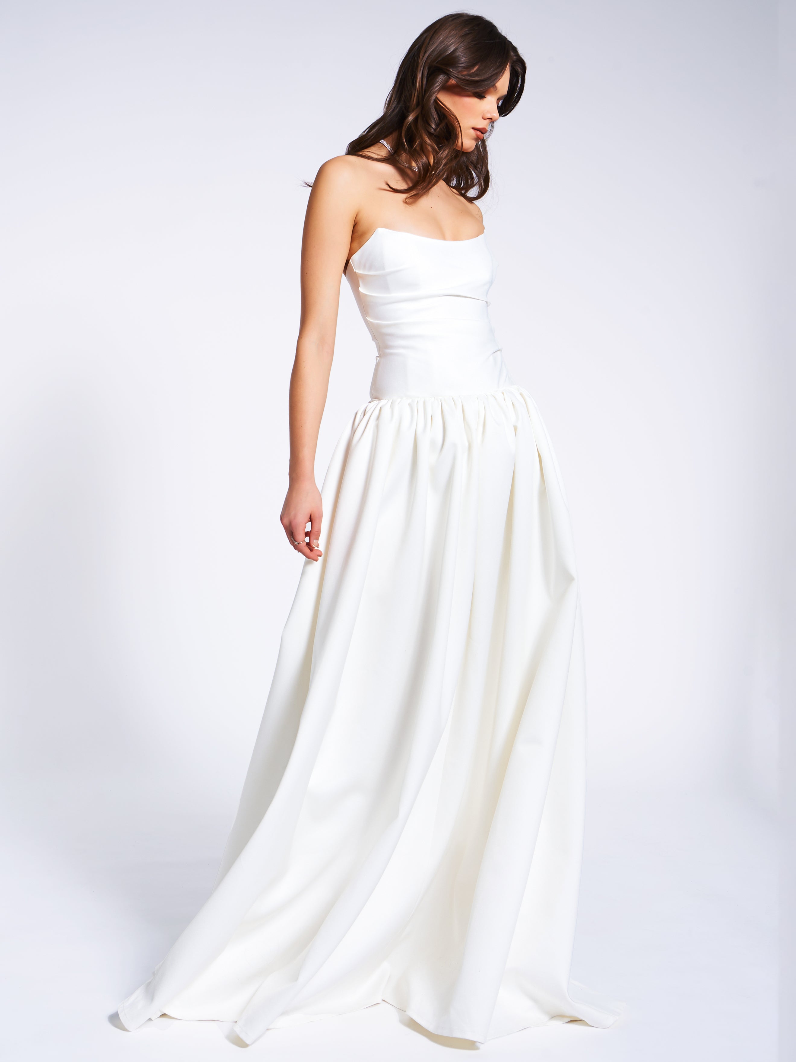 Umay White Drop Waist Satin Corset Bridal Gown – Miss Circle