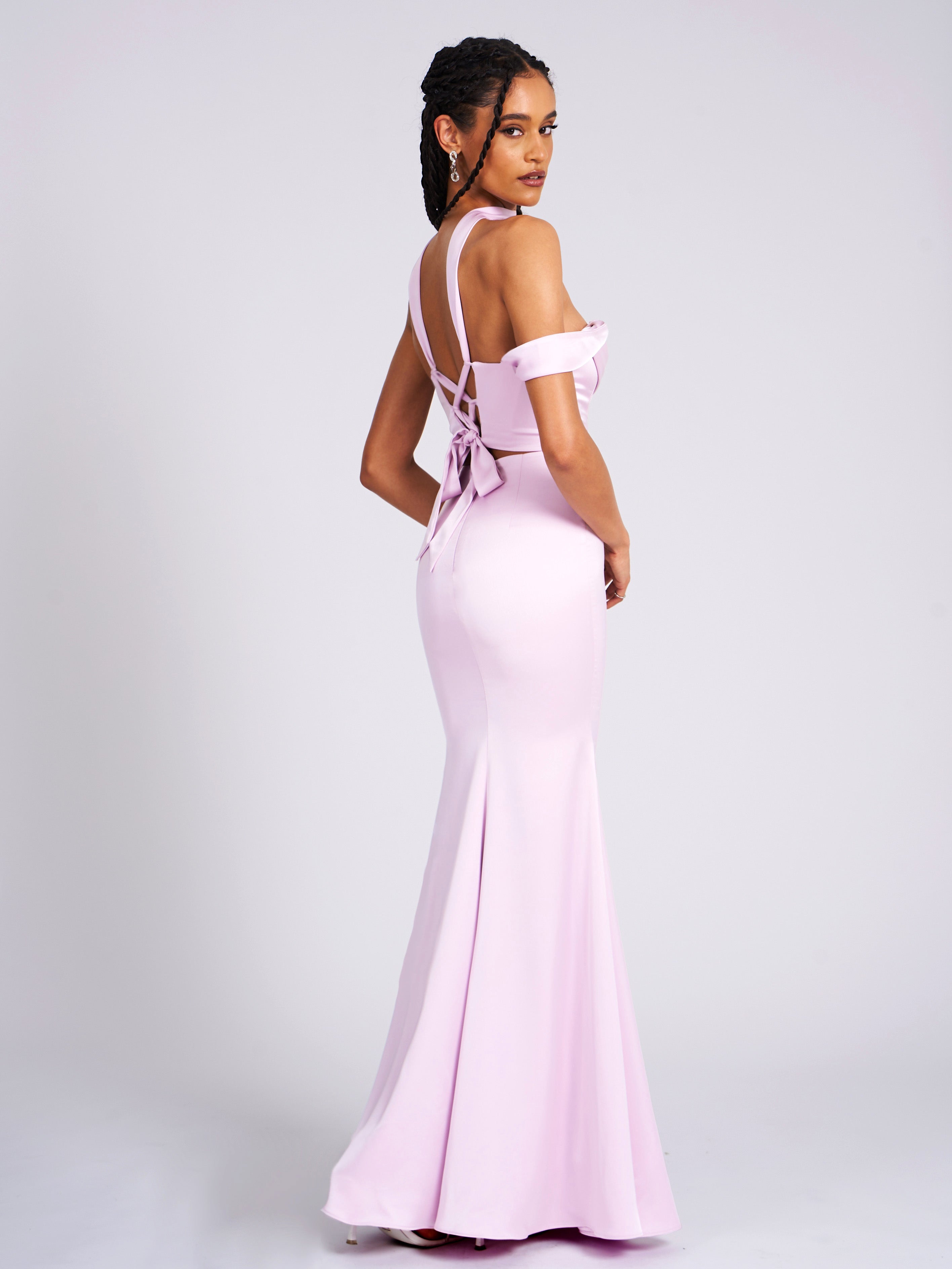 Ivona Mauve Halter Neck Double Duchess Satin Gown