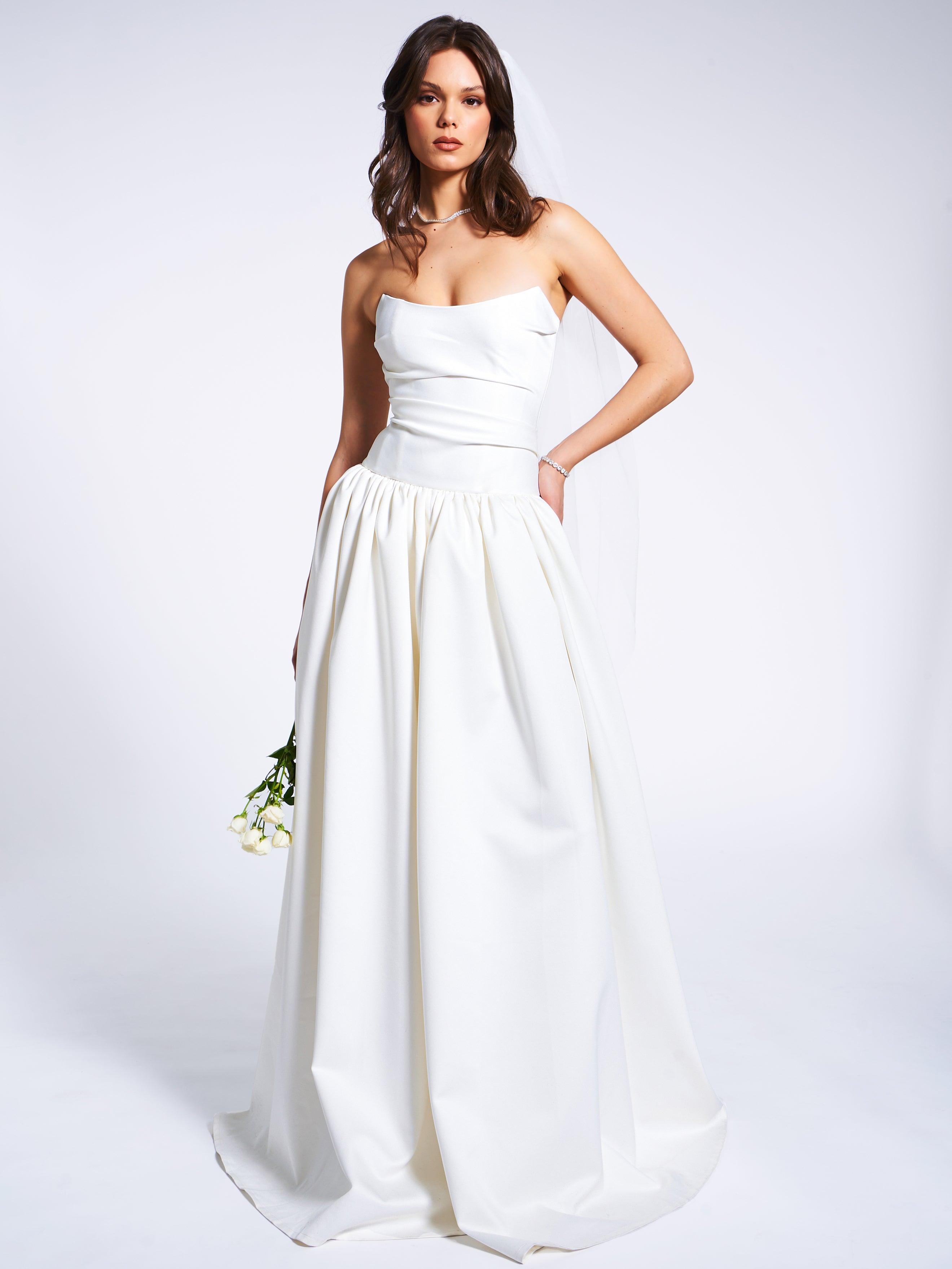 Umay White Drop Waist Satin Corset Bridal Gown – Miss Circle