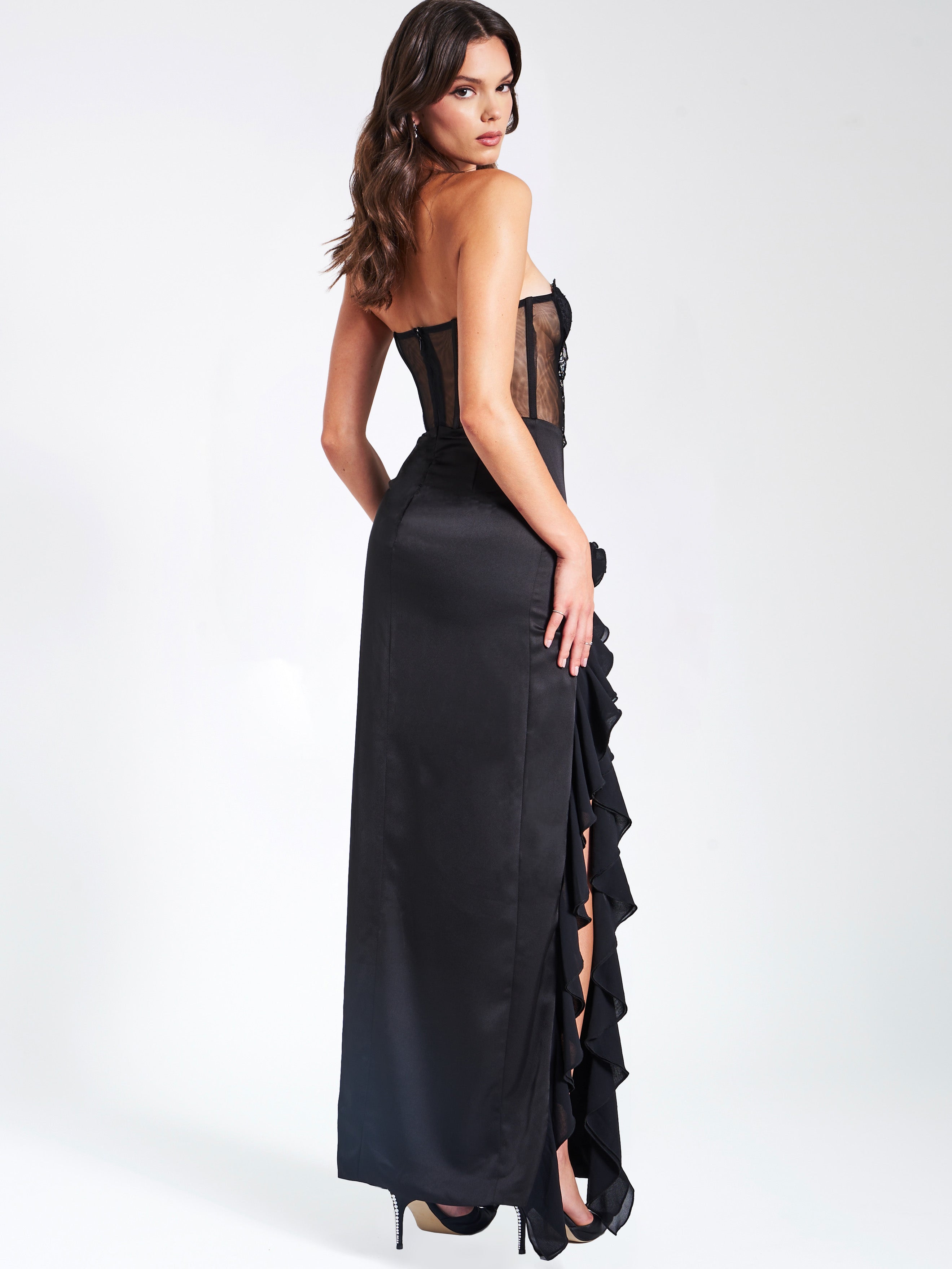 Talia Black Satin Lace Corset Maxi Dress Talia Black Satin Lace Corset Maxi Dress