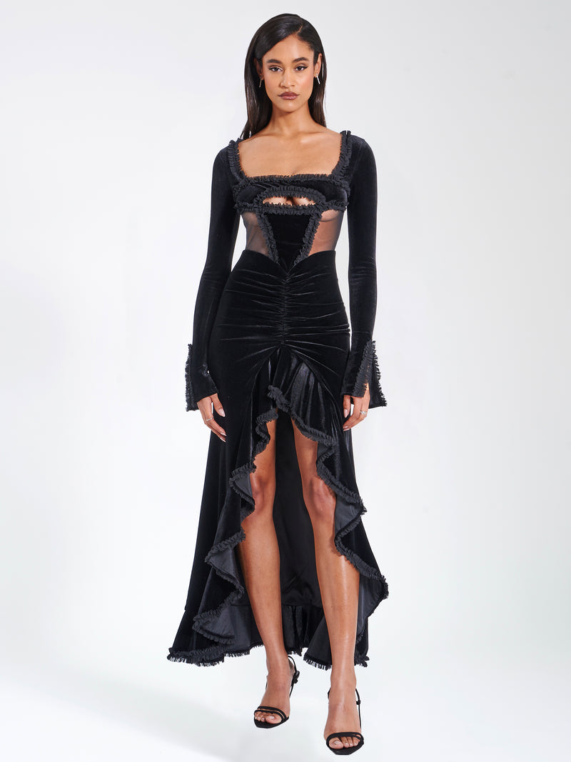 Zenaida Black Cutout High Slit Velvet Gown – Miss Circle