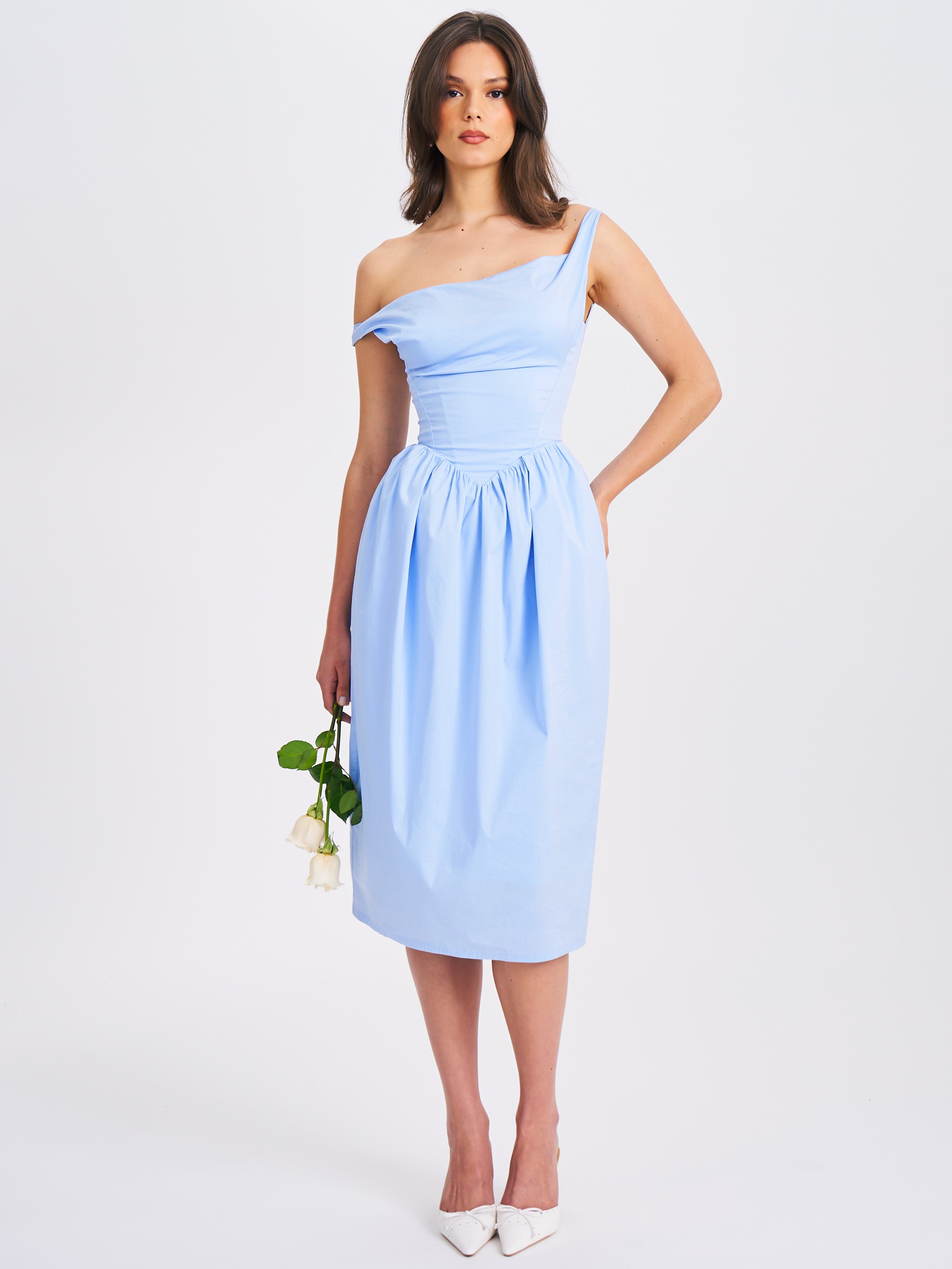 Reina Blue Drop Waist Corset Midi Dress