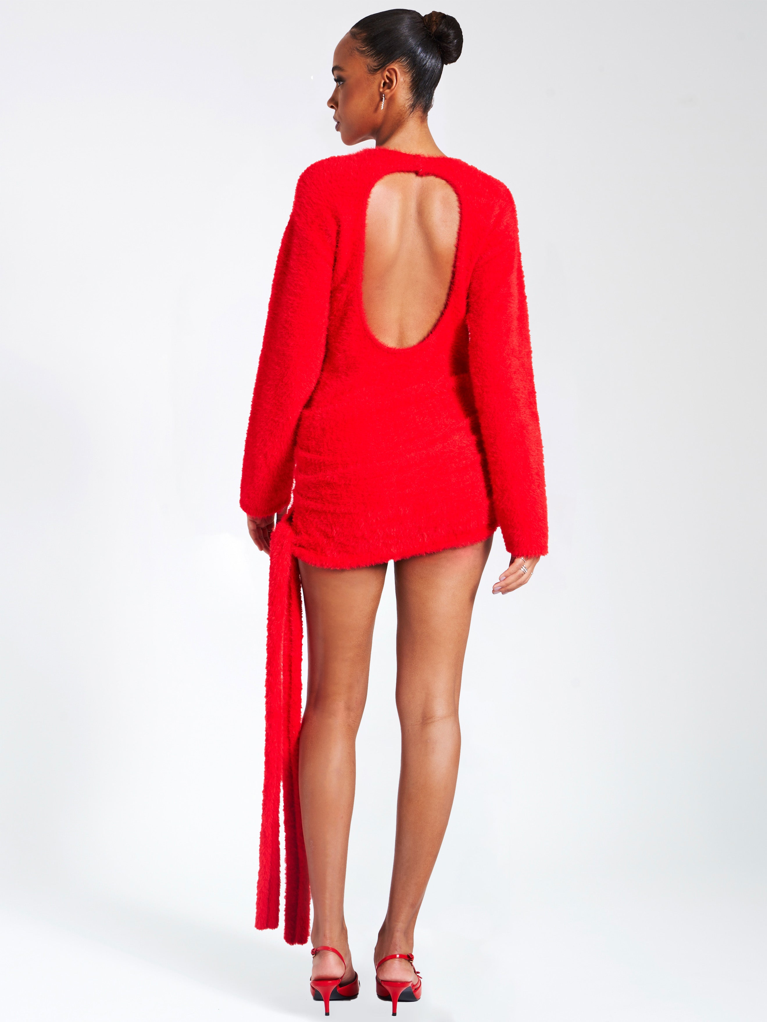 Keira Red Knit Long Sleeve Backless Sweater Dress