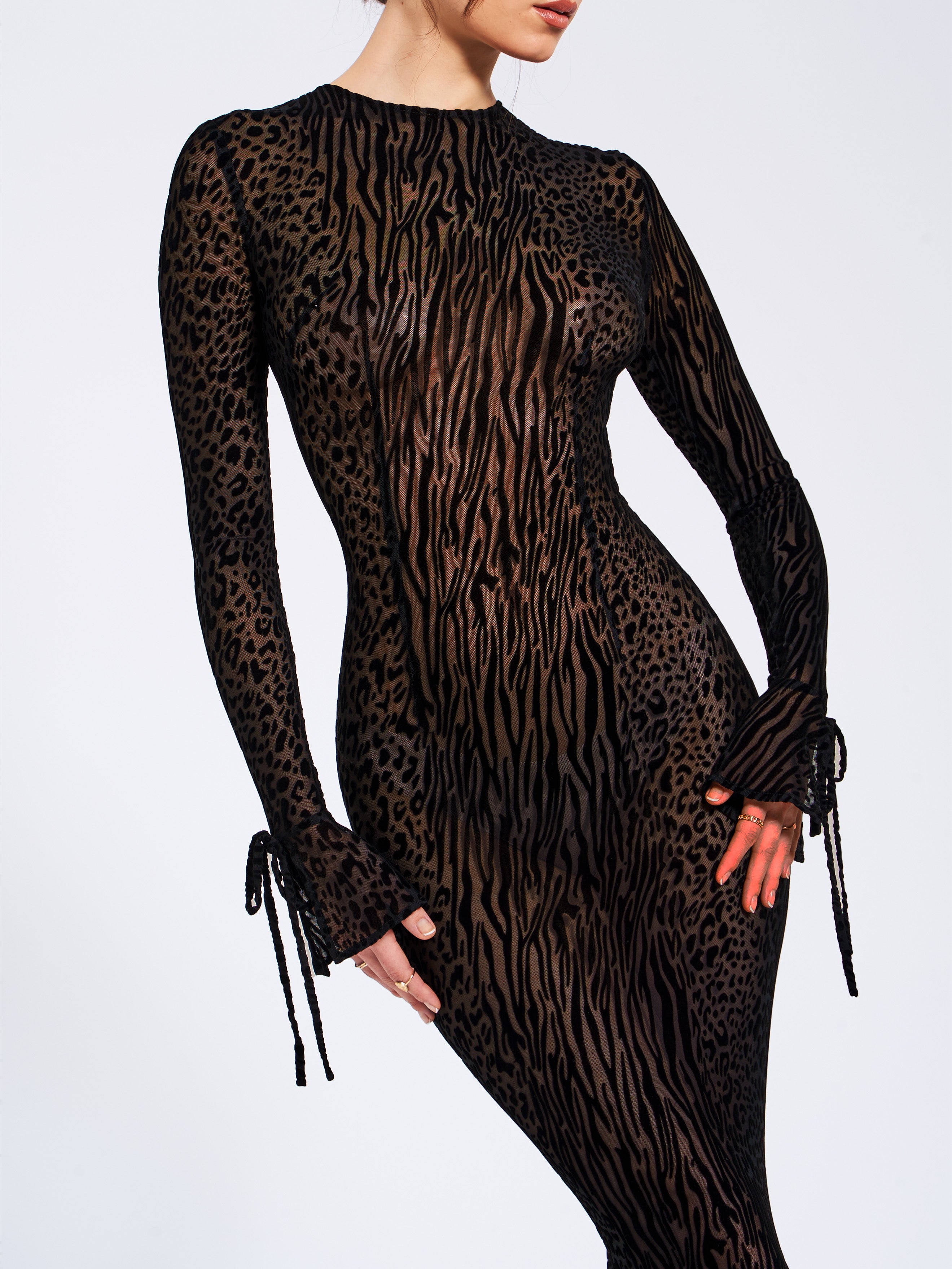 Waylynn Black Animal Print Burnout Velvet Detail Mesh Backless Maxi Dr Waylynn Black Animal Print Burnout Velvet Detail Mesh Backless Maxi Dr