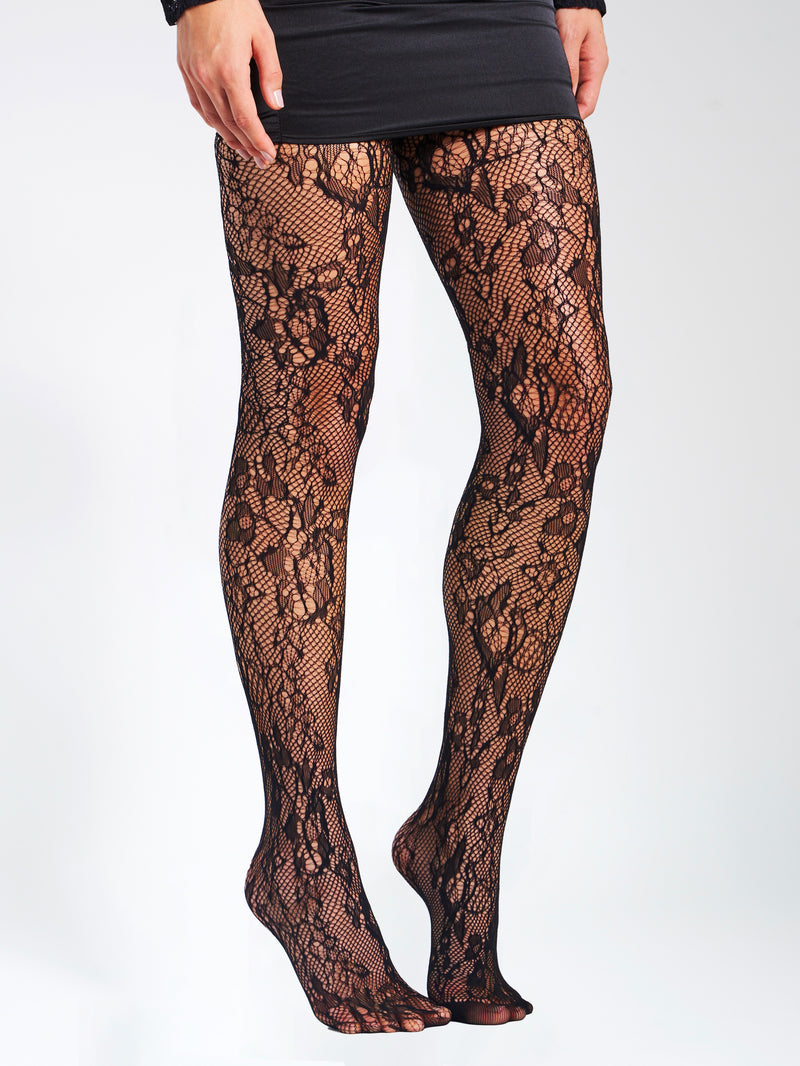 FLORAL Design White Lace Stretch Thigh High Stockings Wedding