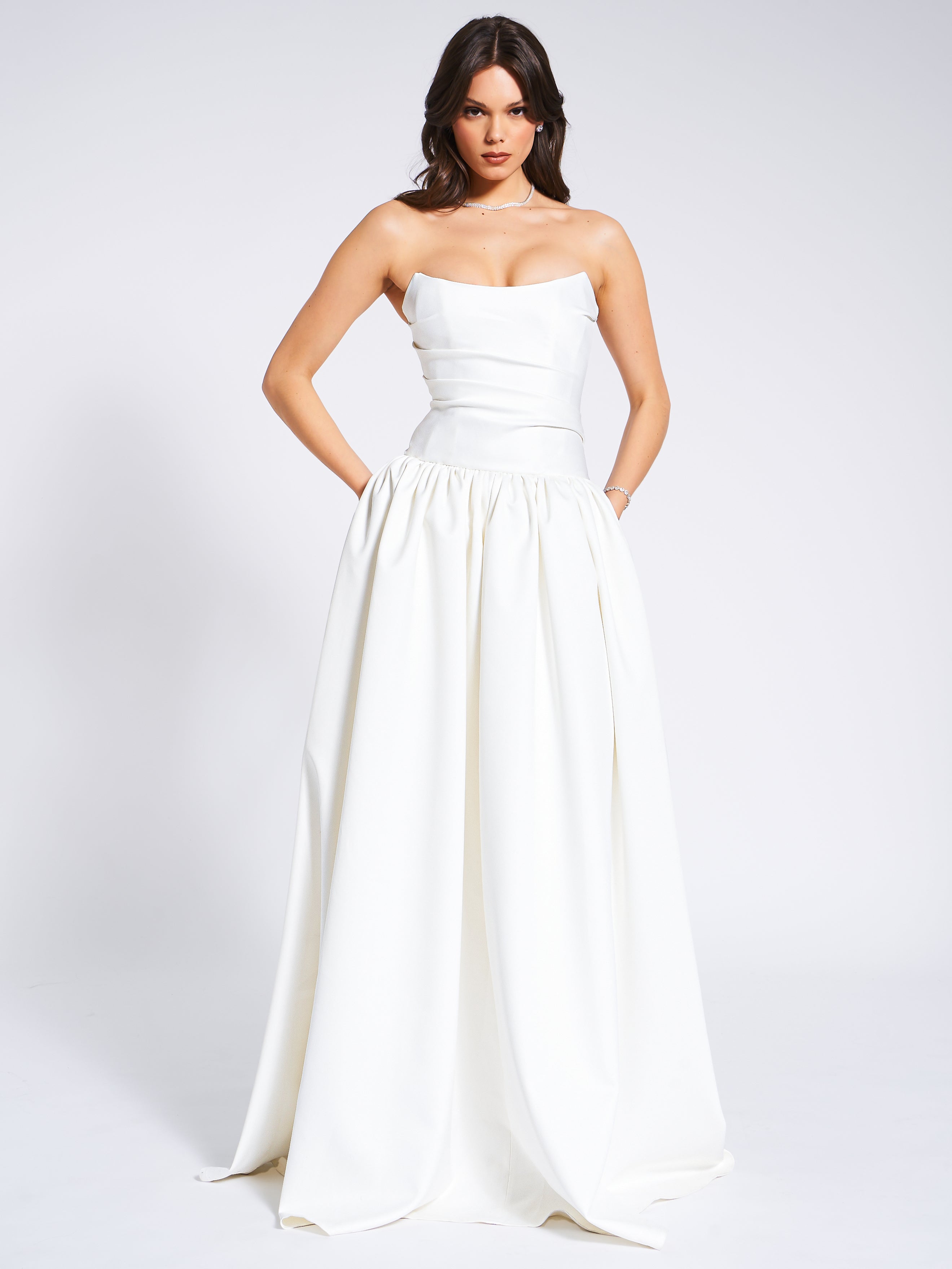 WHITE CRYSTAL CORSET SATIN GOWN