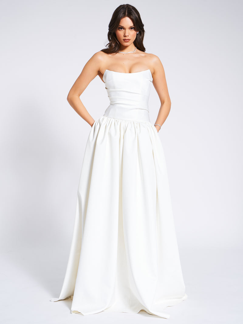 Umay White Drop Waist Satin Corset Bridal Gown – Miss Circle