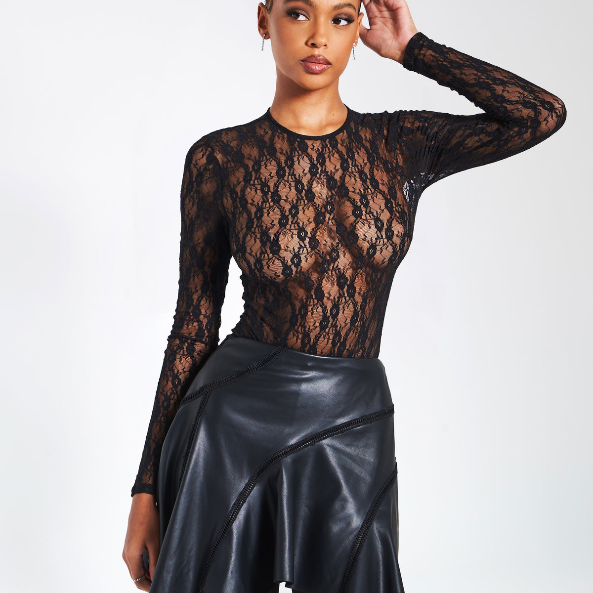 long sleeve bodysuit dress Maisie Black Lace Long Sleeve Bodysuit
