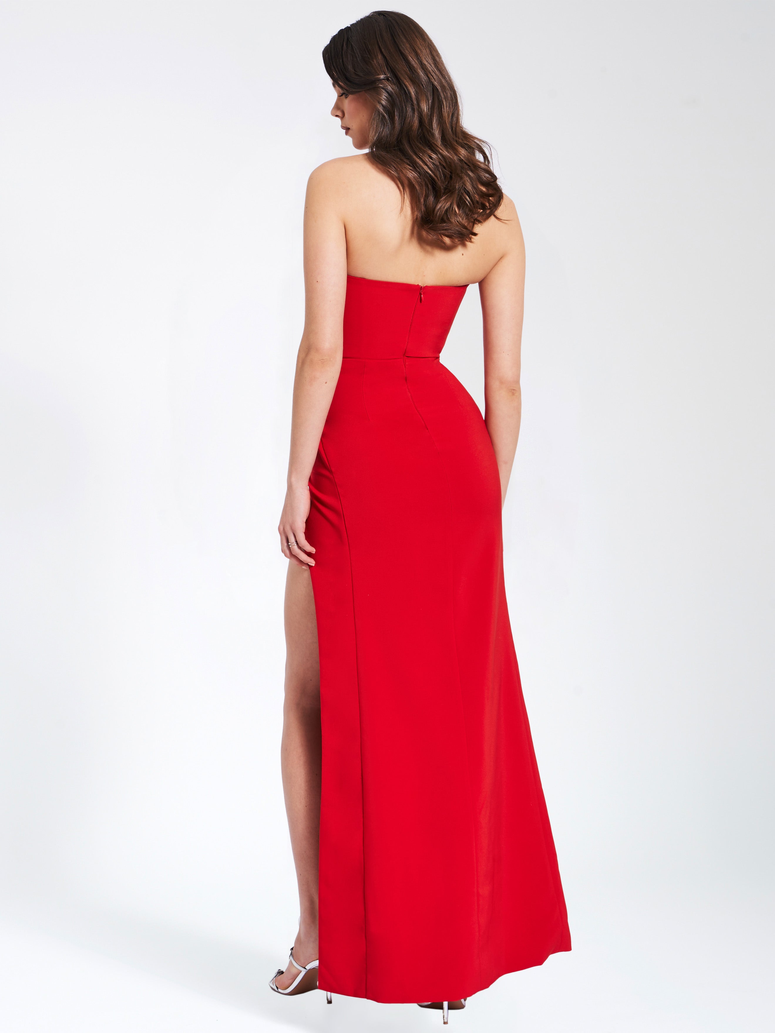 Xoana Red Crystal Embellished High Slit Gown