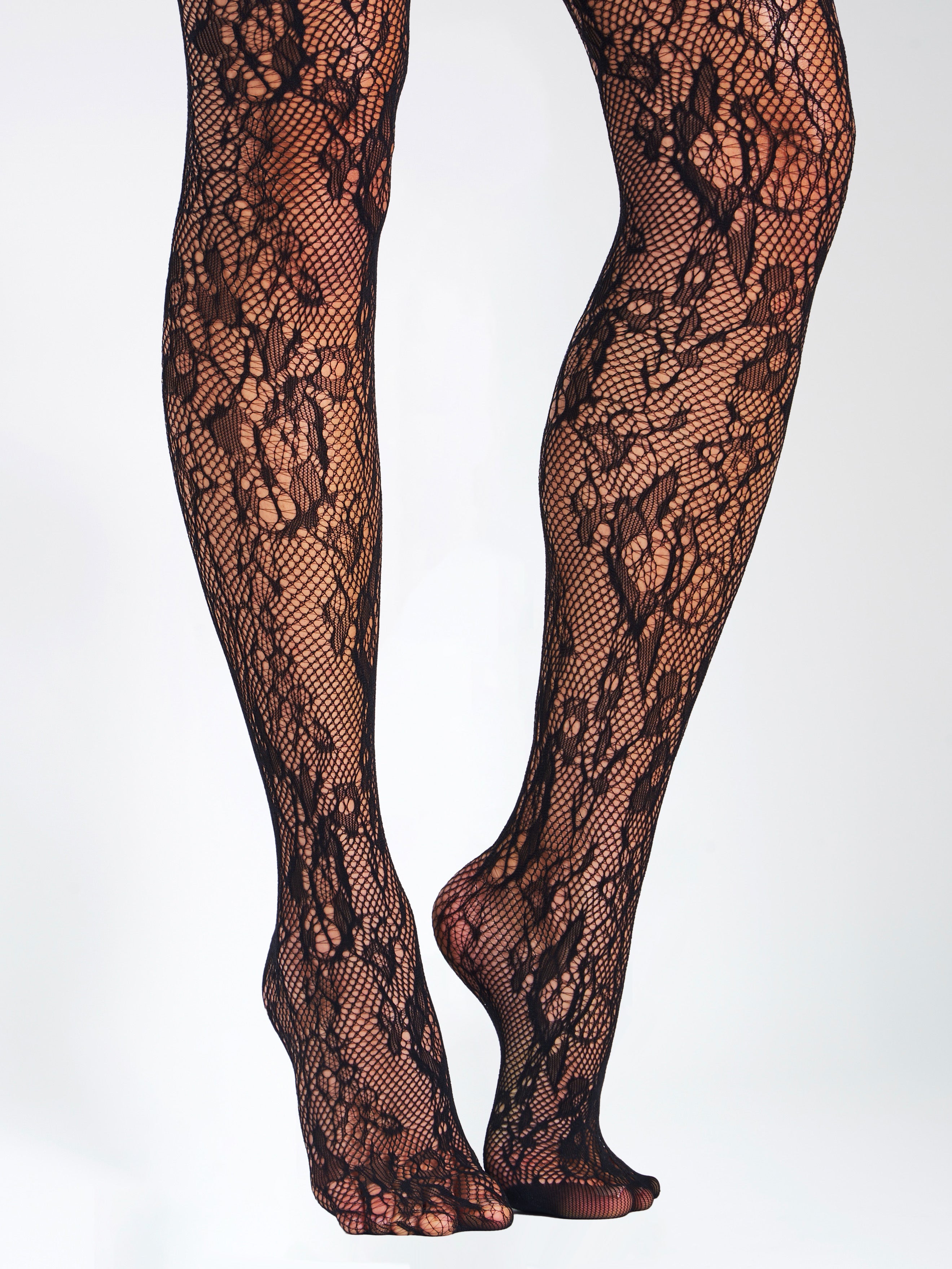 Miss Circle Black Lace Floral Print Tights1