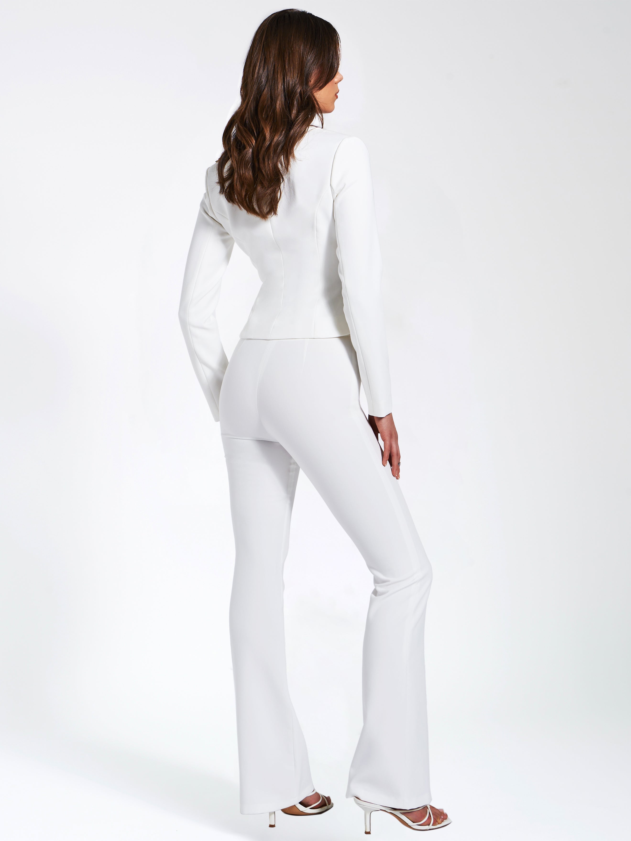 Waleria White Stretch Crepe Flare Pants